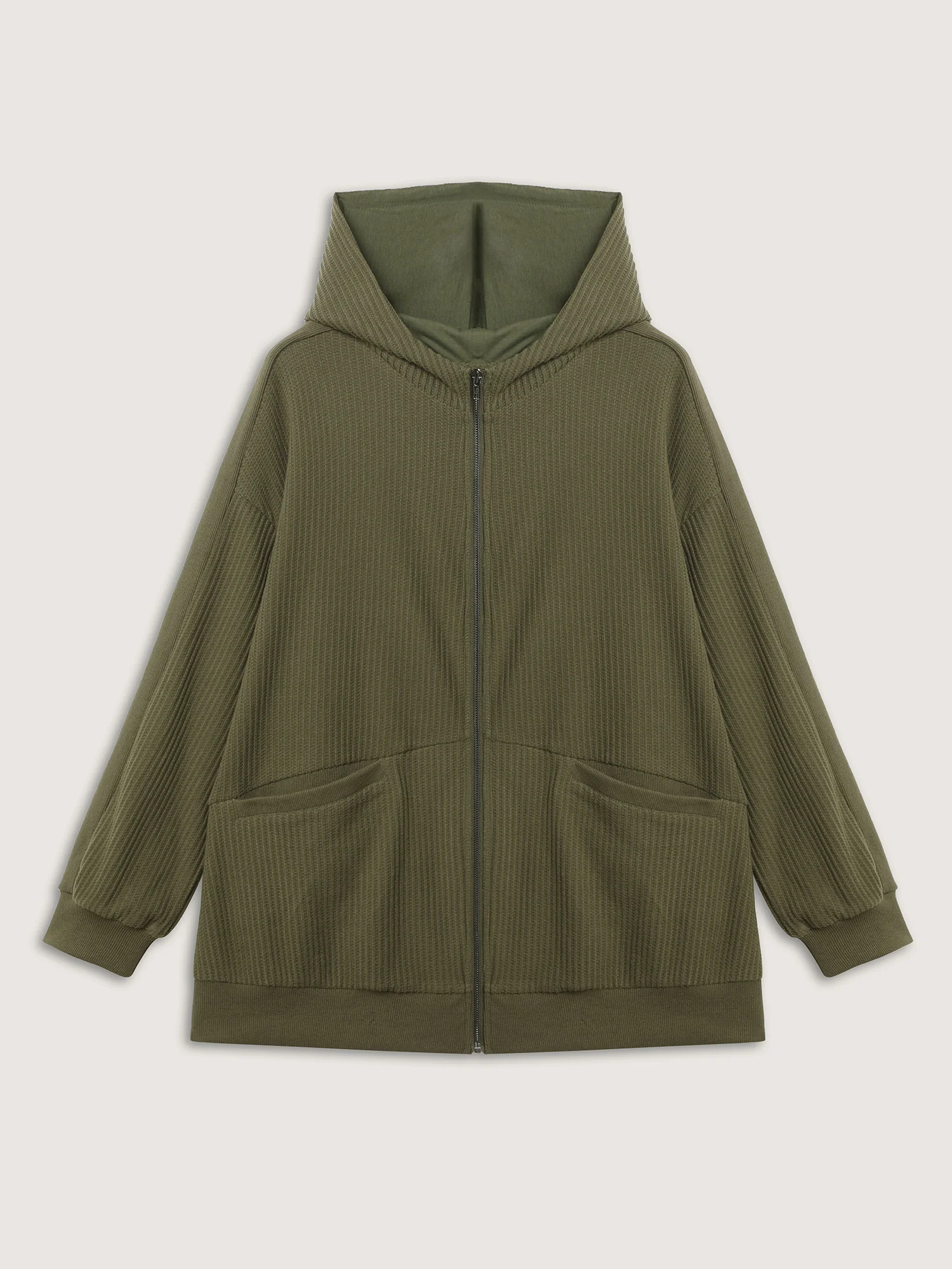 Ribbed Texture Pockets Hooded Coat - Image 9