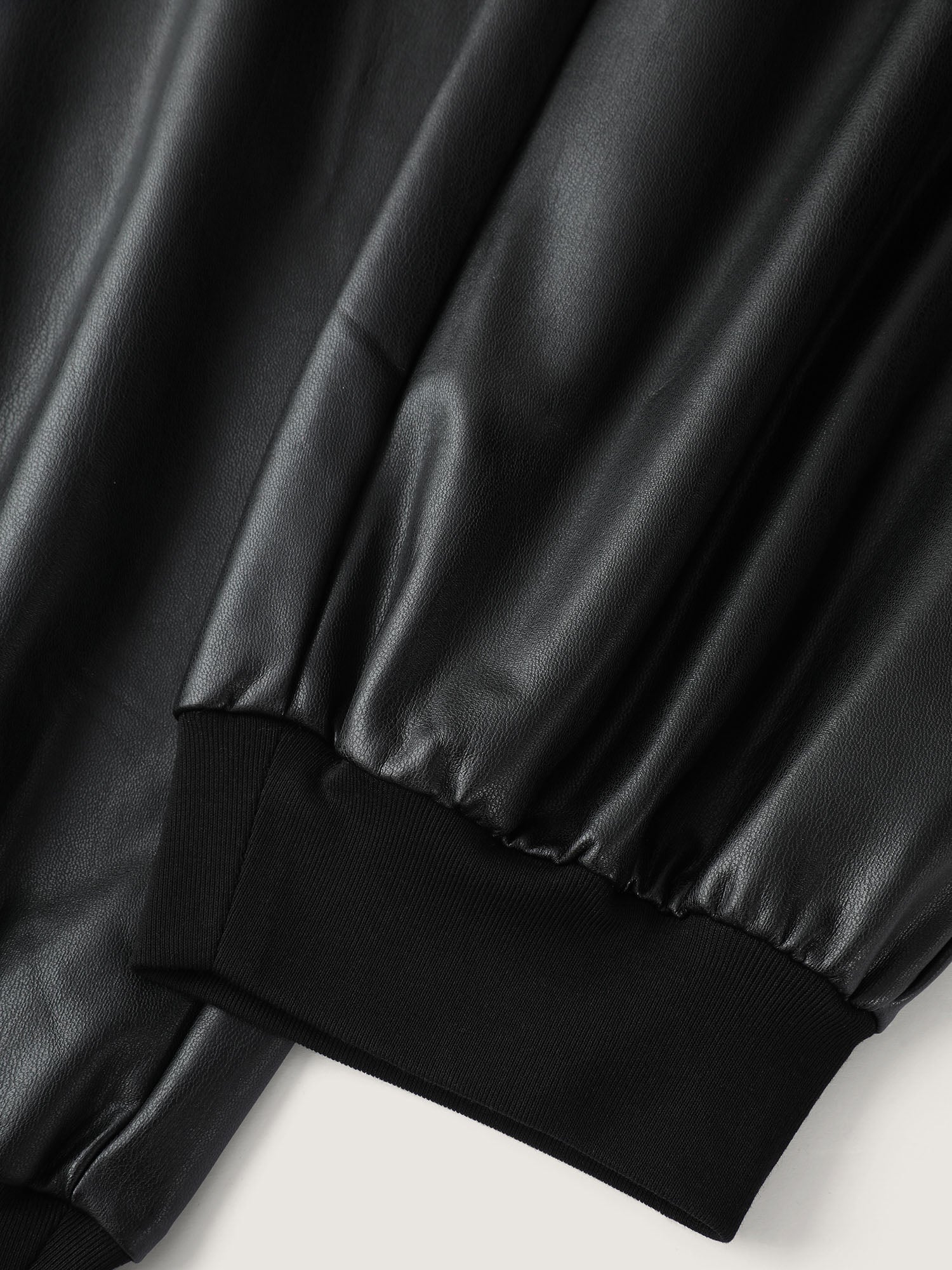 Ribbed Trim Spliced Leather Drawstring Pants - Image 7