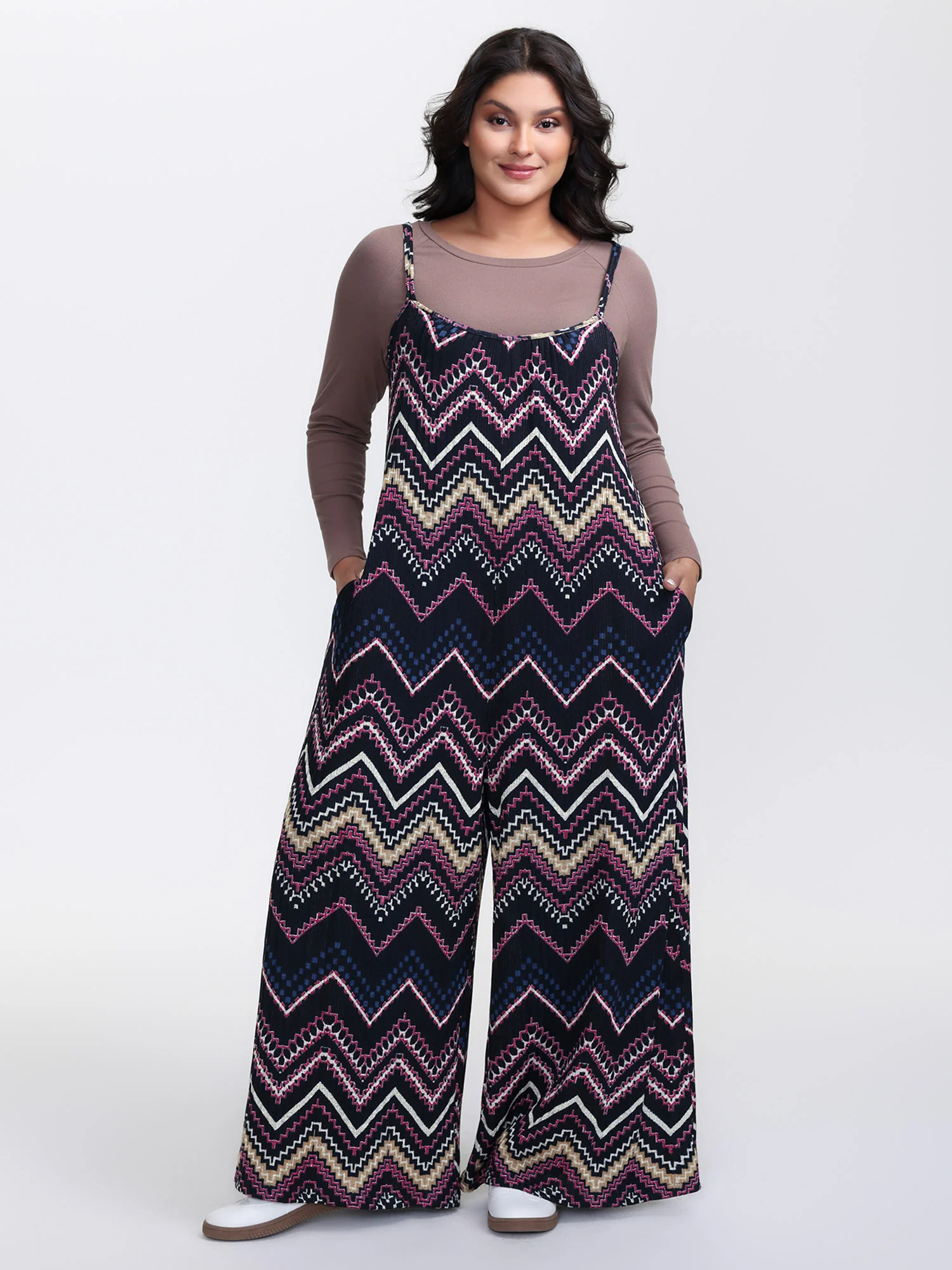 Ribbed Wavy Print Stretchy Lounge Jumpsuit - Image 3
