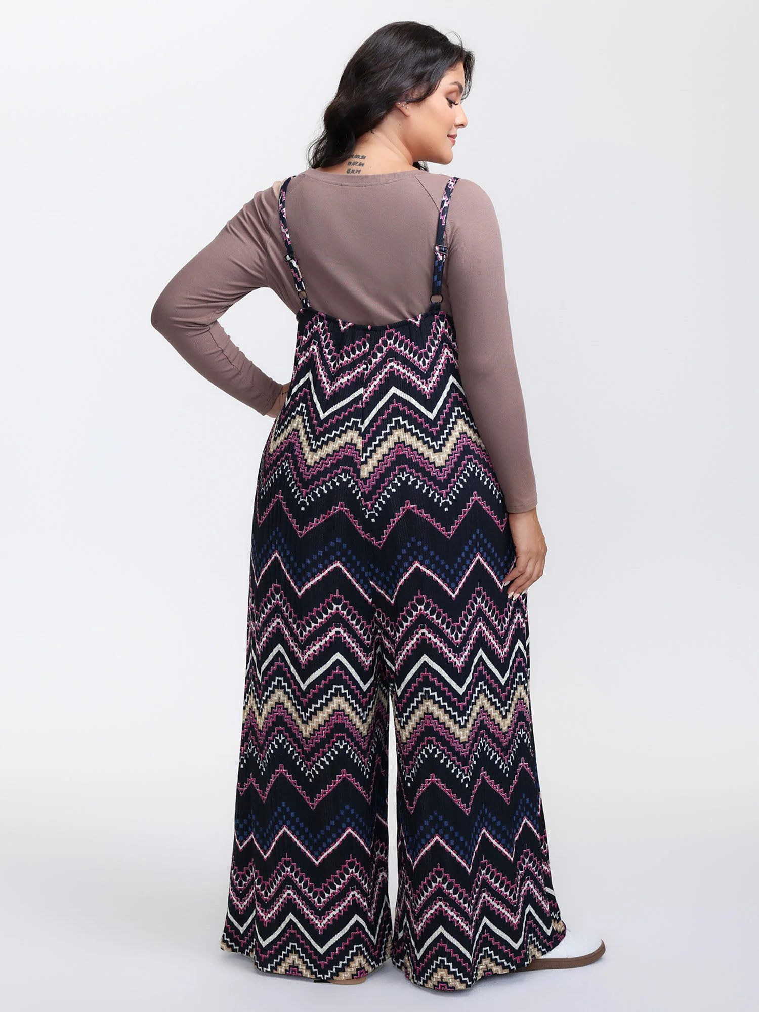 Ribbed Wavy Print Stretchy Lounge Jumpsuit - Image 5