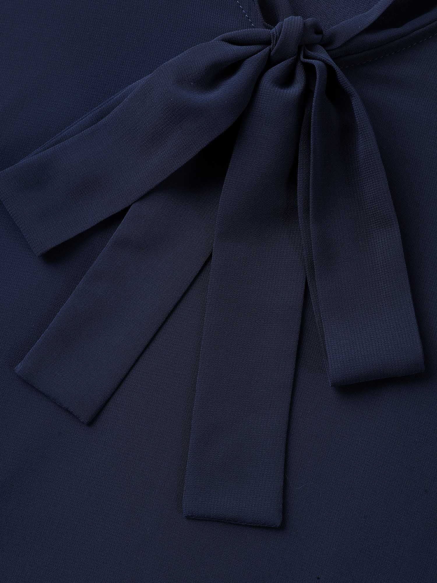 Ribbon Collar Placket Lined Blouse - Image 5