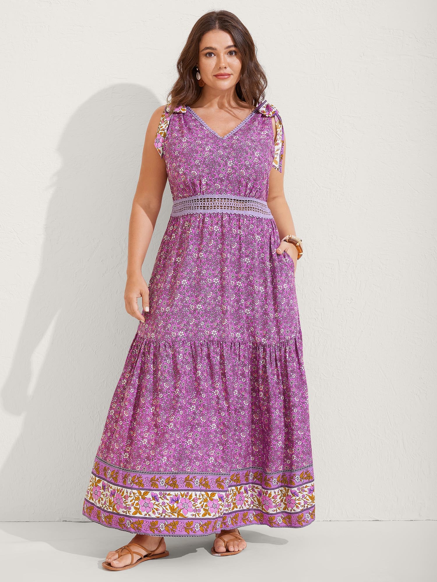 Ribbon Shoulder Tie Tiered Maxi Dress - Image 3