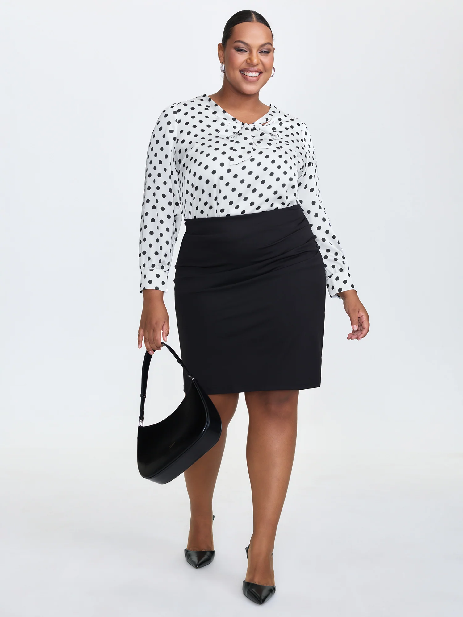 Ribbon-Tie Neckline Polka Dots Blouse - Image 2
