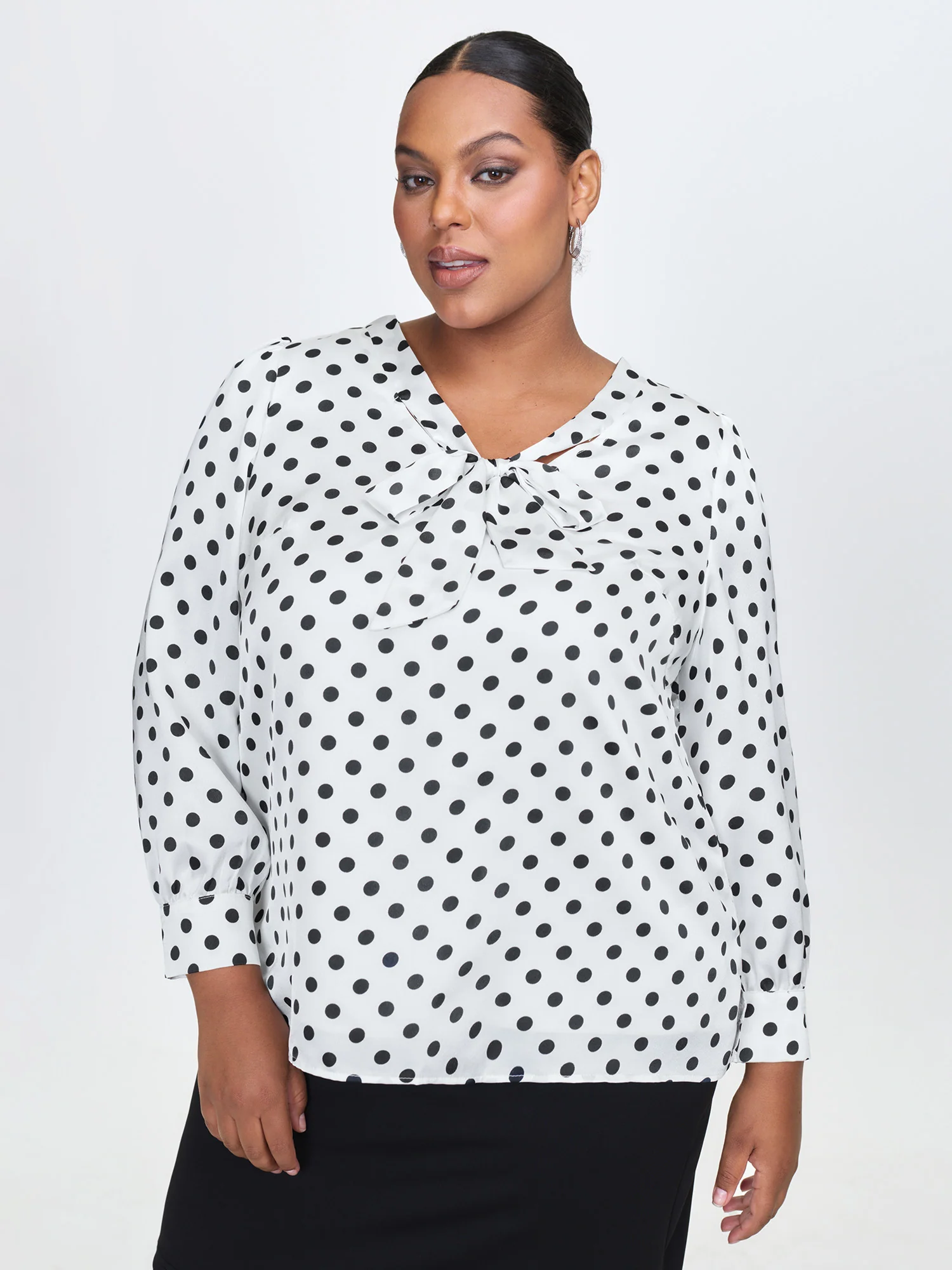 Ribbon-Tie Neckline Polka Dots Blouse - Image 3