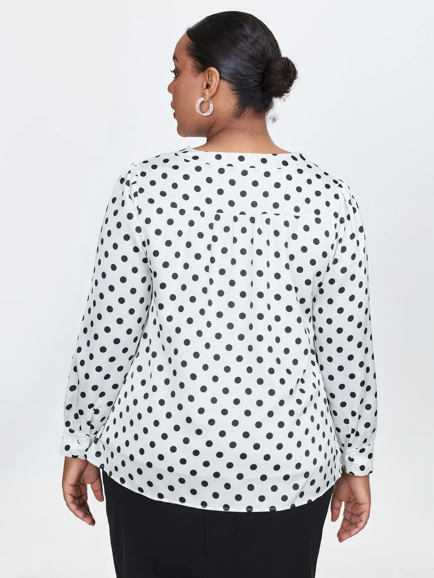 Ribbon-Tie Neckline Polka Dots Blouse - Image 4