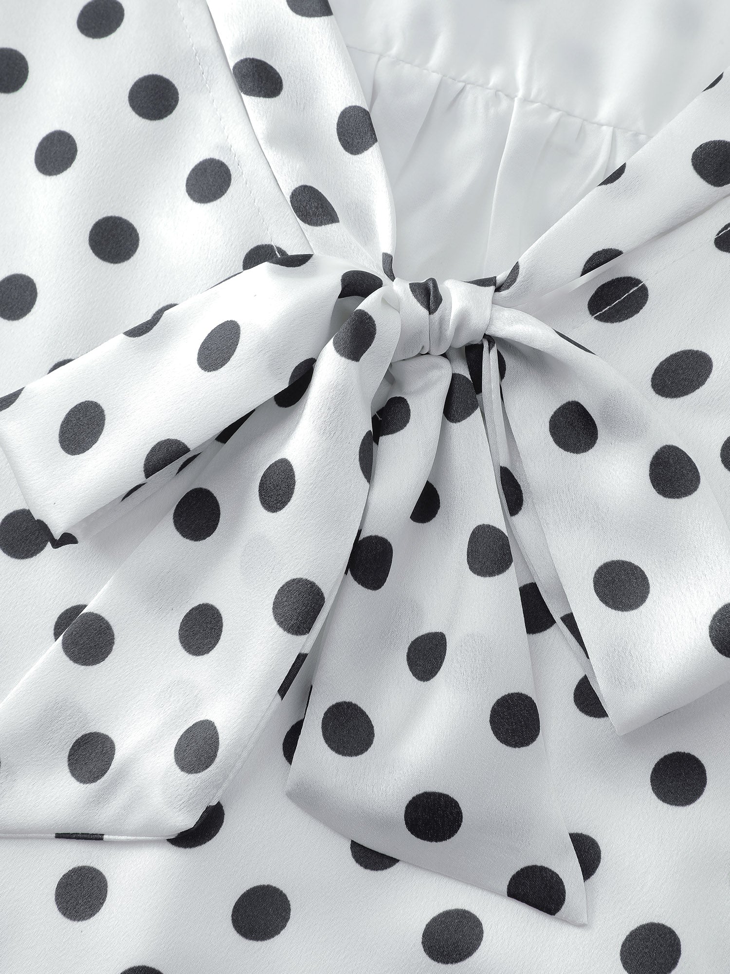 Ribbon-Tie Neckline Polka Dots Blouse - Image 5