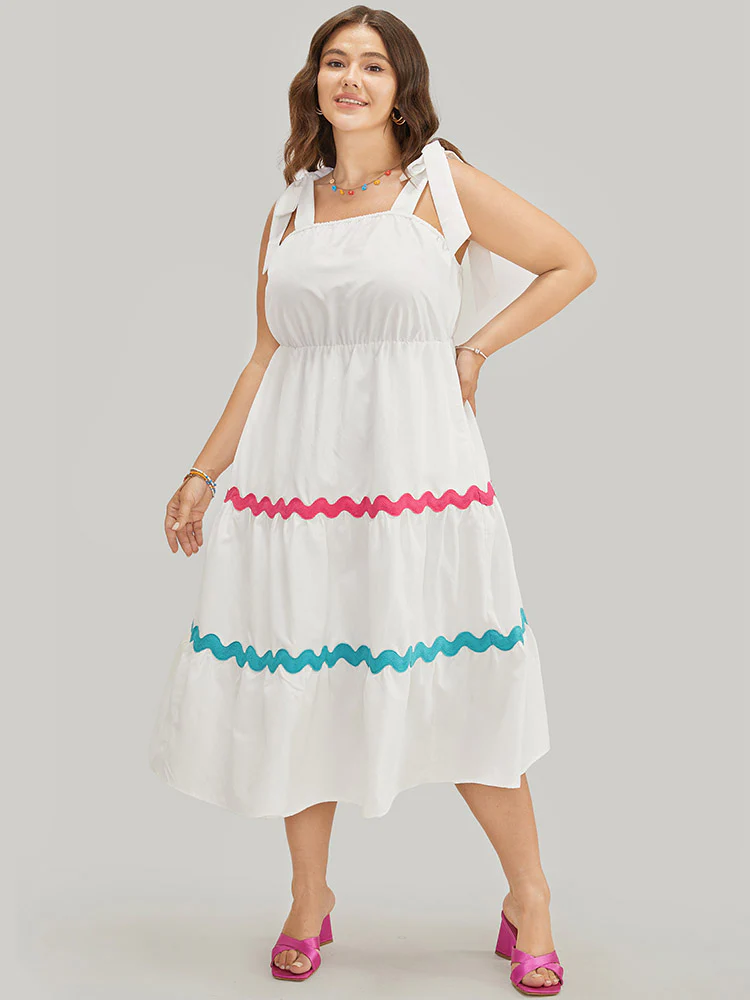 Ripple Print Contrast Pocket Flutter Hem Knot Shoulder Tank Dress - Image 3