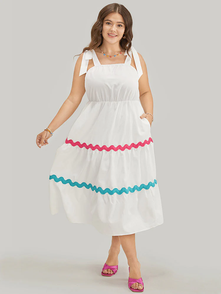 Ripple Print Contrast Pocket Flutter Hem Knot Shoulder Tank Dress - Image 4