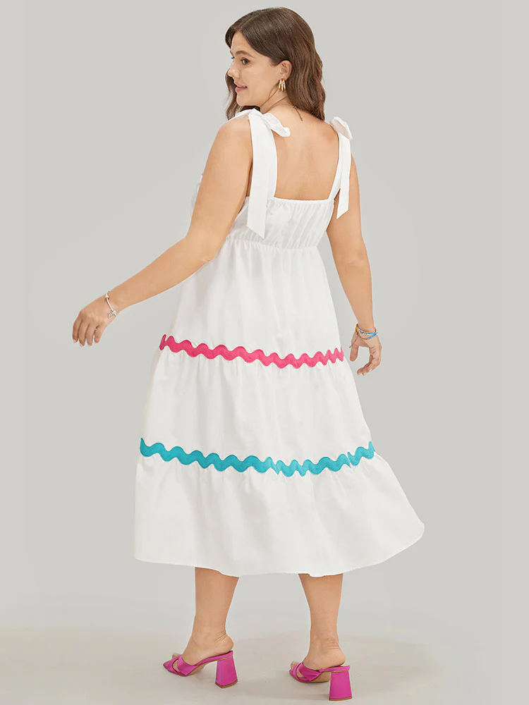 Ripple Print Contrast Pocket Flutter Hem Knot Shoulder Tank Dress - Image 5