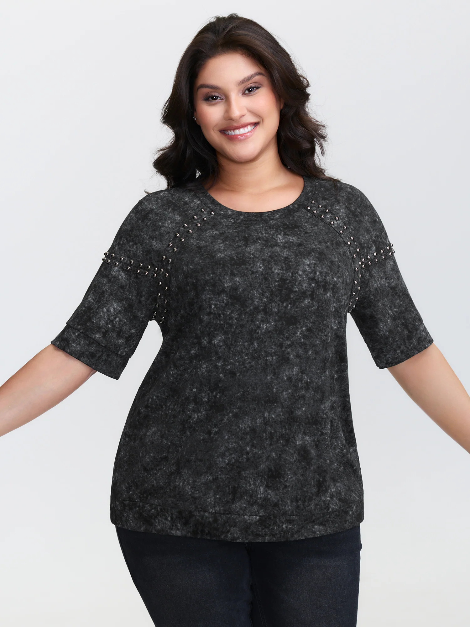 Rivets Snowflake Effect Stretchy T-Shirt - Image 2