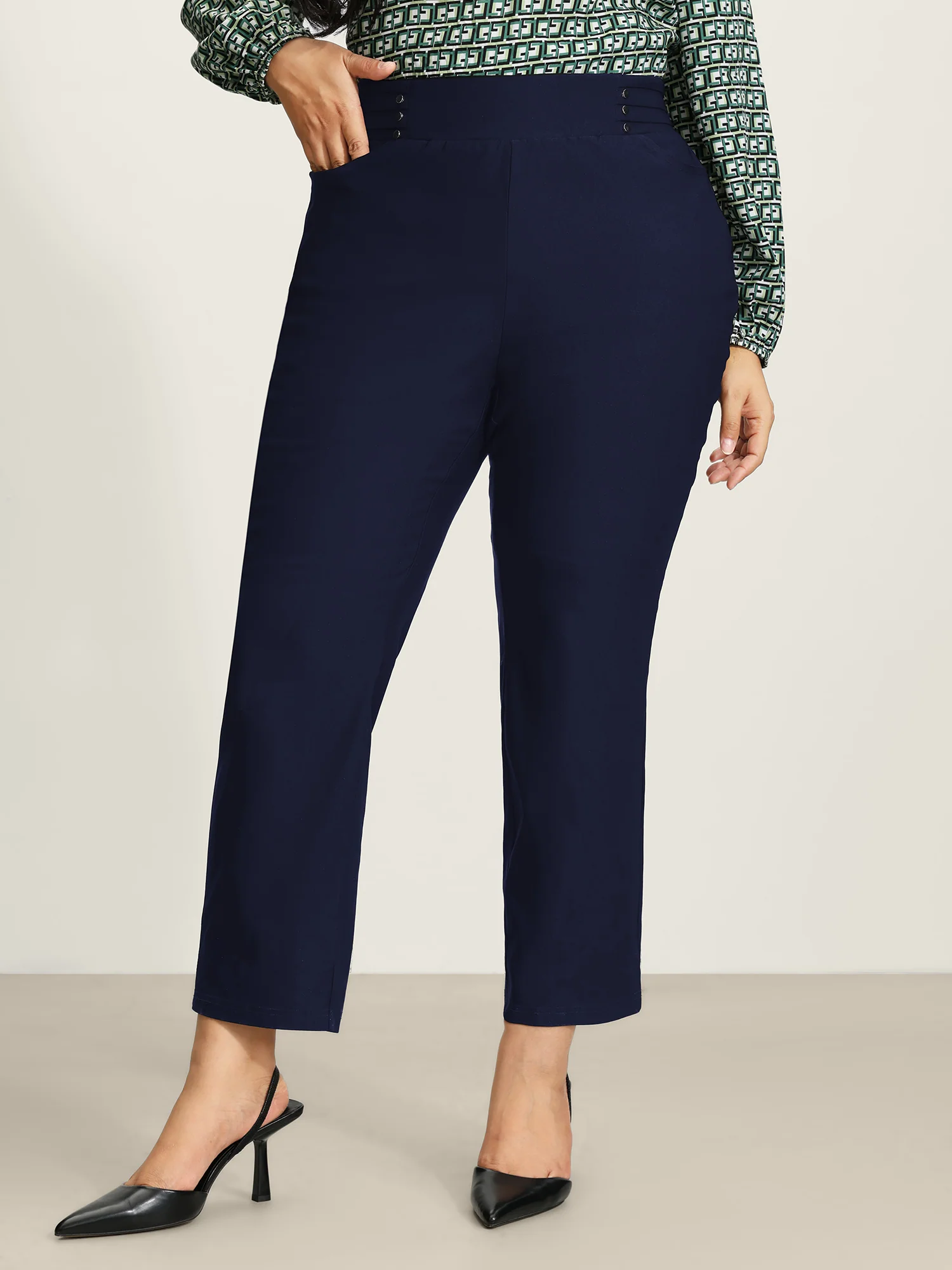Rivets Wide Waistband Stretchy Pants - Image 8