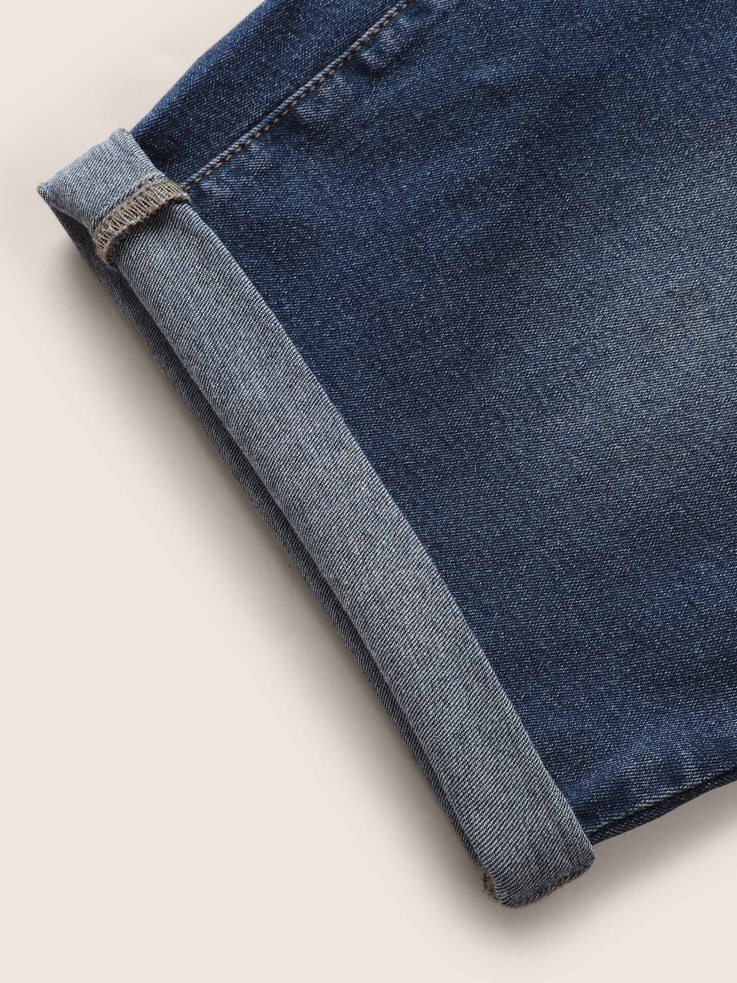 Pull-On Folded Hem Knee-Length Denim Shorts - Image 6