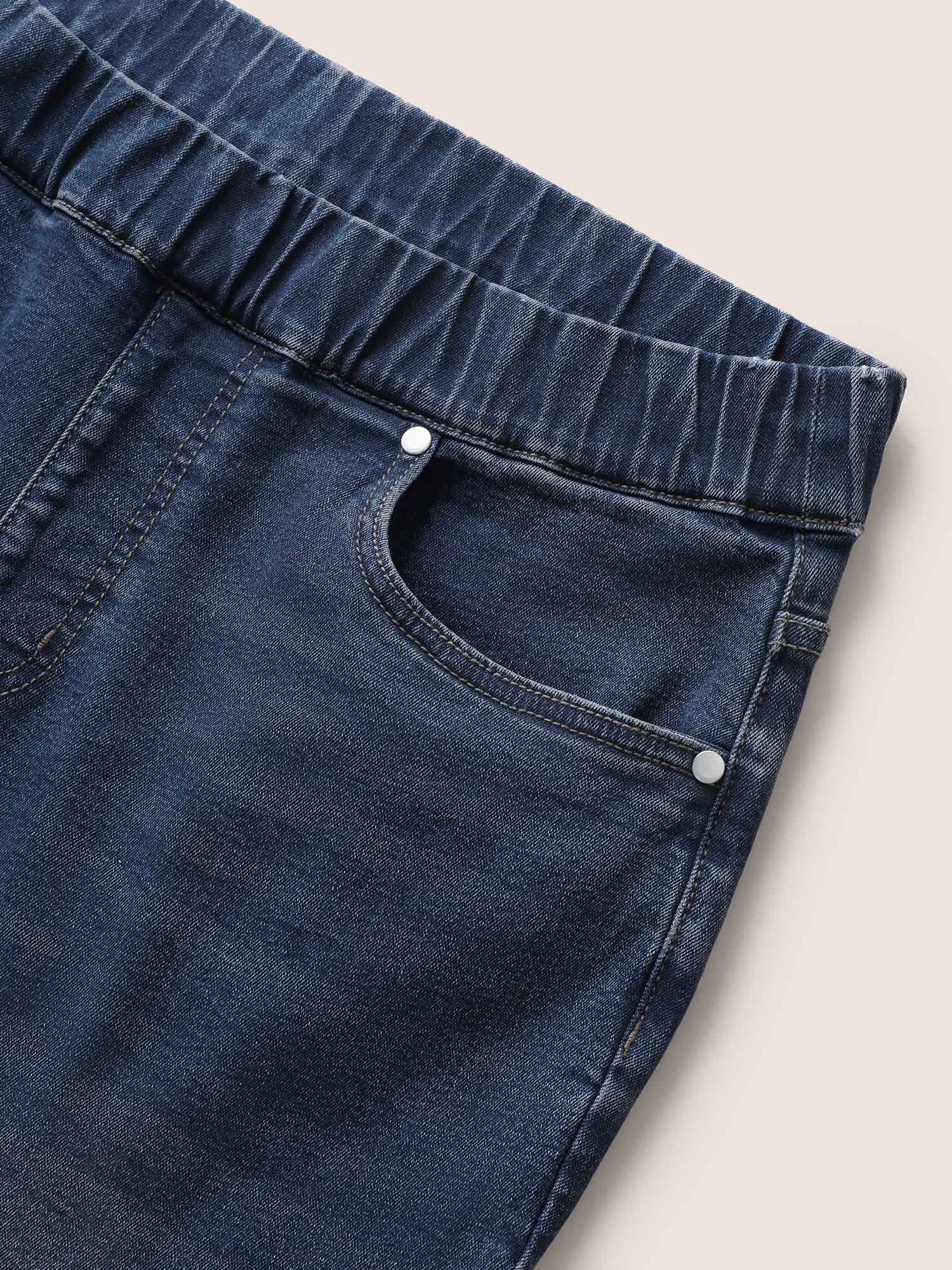 Pull-On Folded Hem Knee-Length Denim Shorts - Image 7