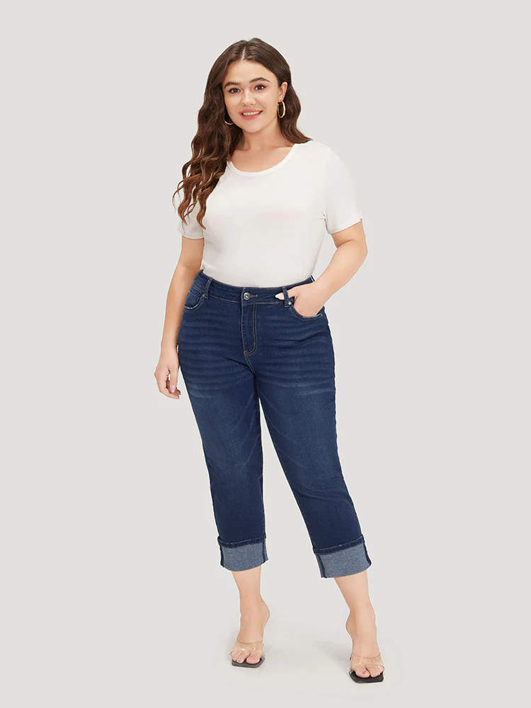 Roll Hem High Rise Pocket Very Stretchy Jeans - Image 2