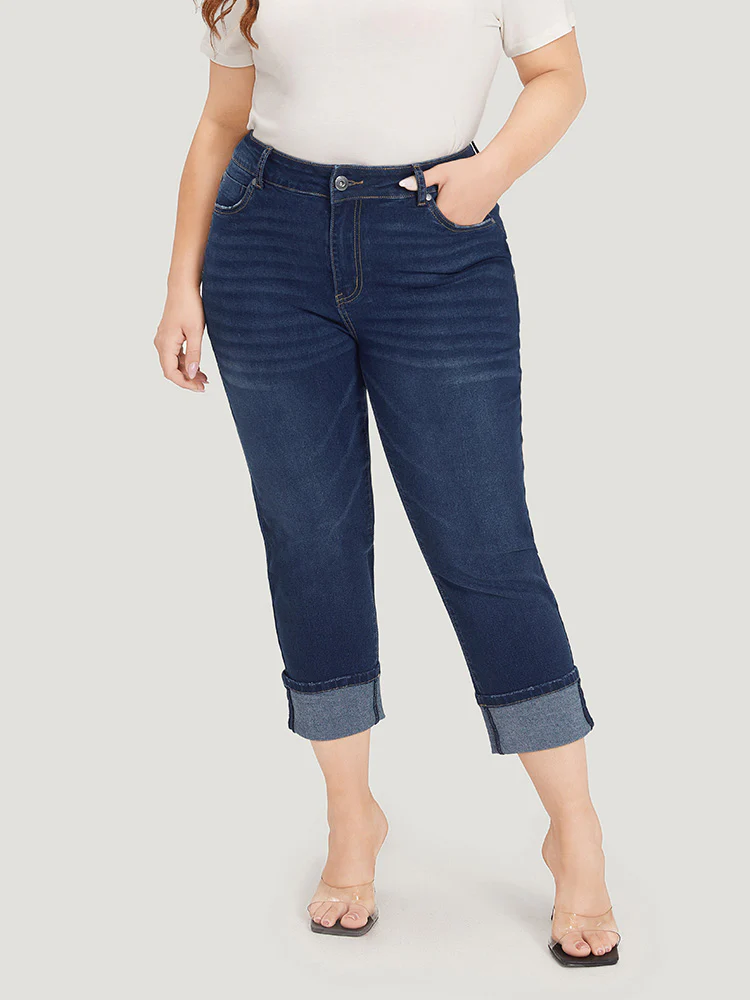 Roll Hem High Rise Pocket Very Stretchy Jeans - Image 3
