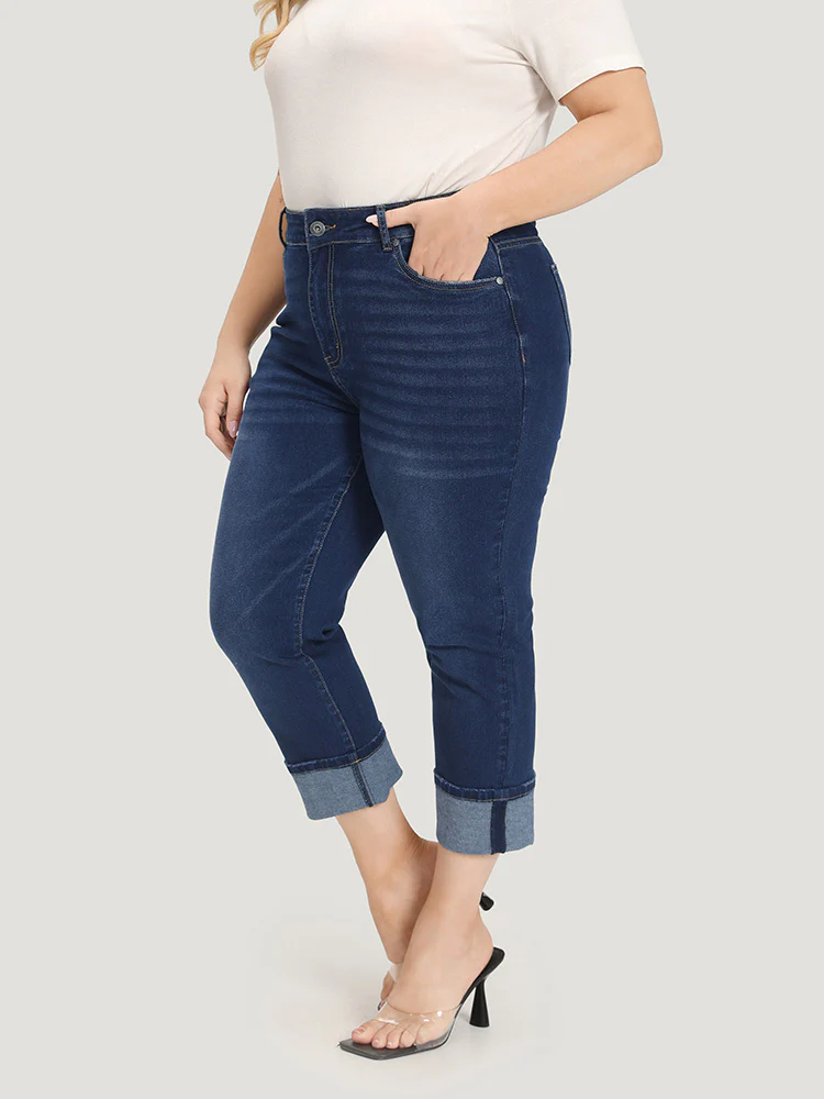 Roll Hem High Rise Pocket Very Stretchy Jeans - Image 4