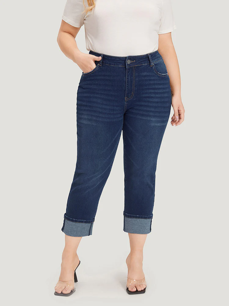 Roll Hem High Rise Pocket Very Stretchy Jeans - Image 5