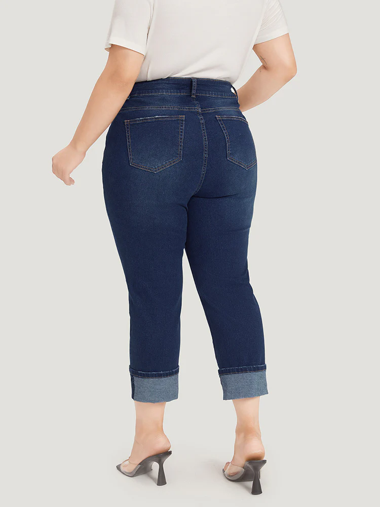 Roll Hem High Rise Pocket Very Stretchy Jeans - Image 6