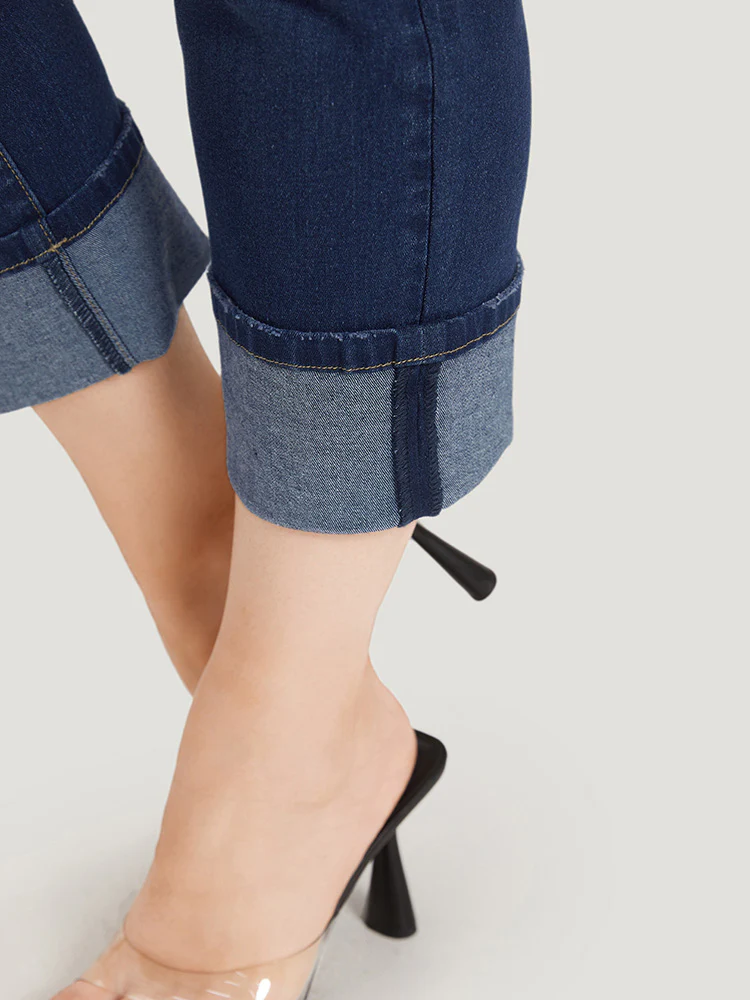 Roll Hem High Rise Pocket Very Stretchy Jeans - Image 9