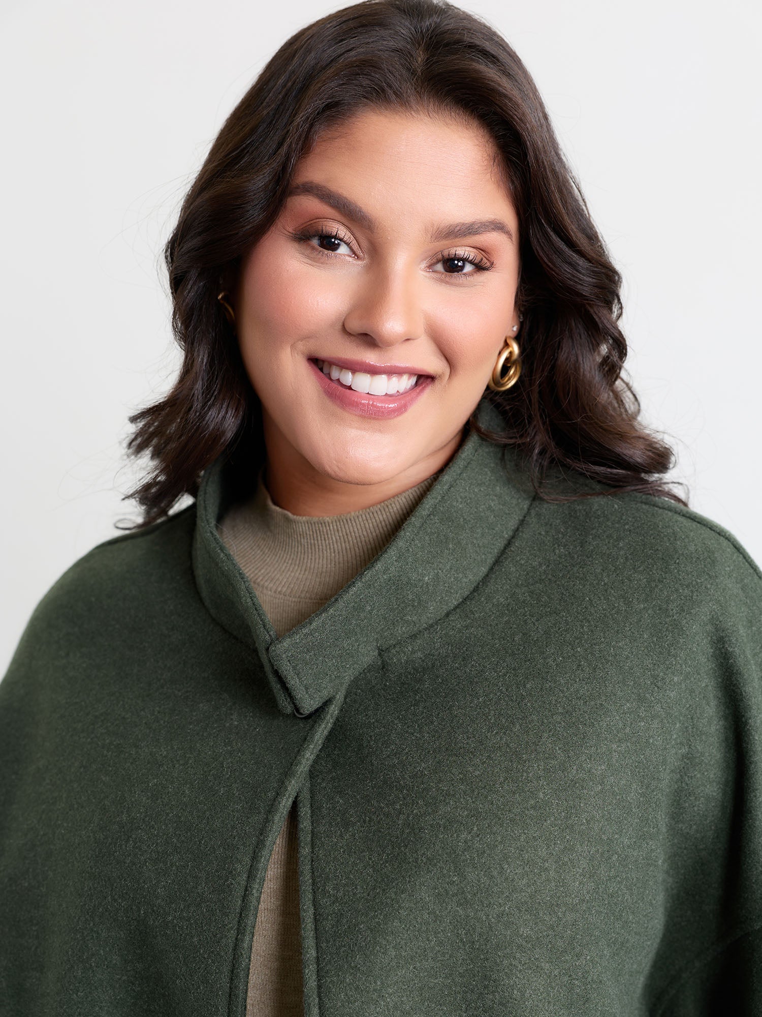 Rolled Button Sleeve Pockets Coat - Image 2