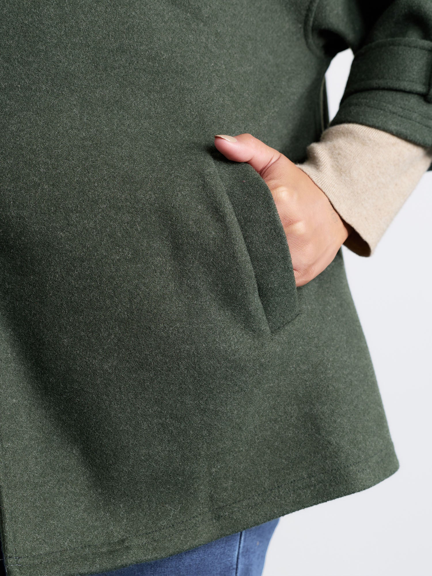 Rolled Button Sleeve Pockets Coat - Image 5