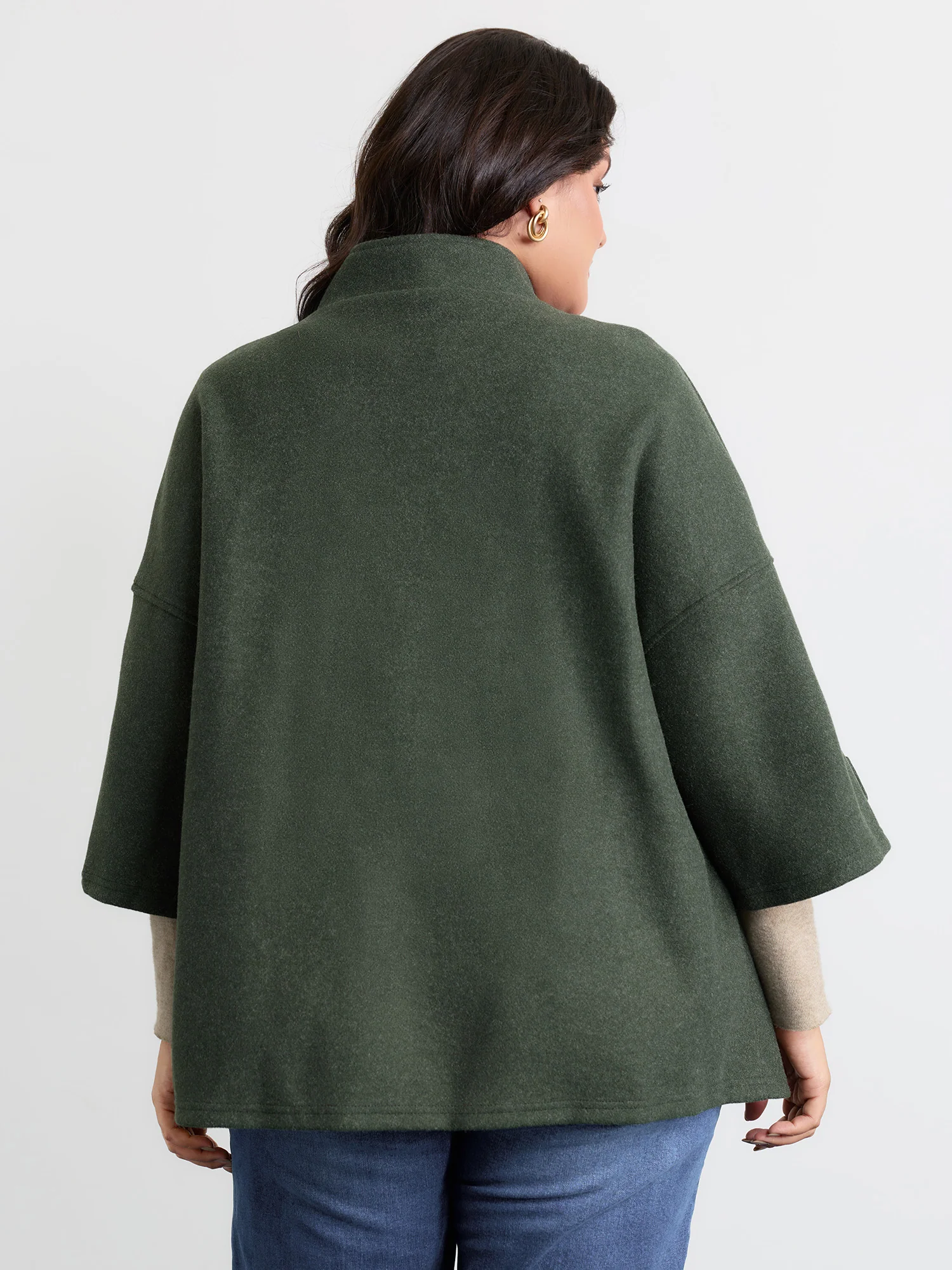 Rolled Button Sleeve Pockets Coat - Image 6