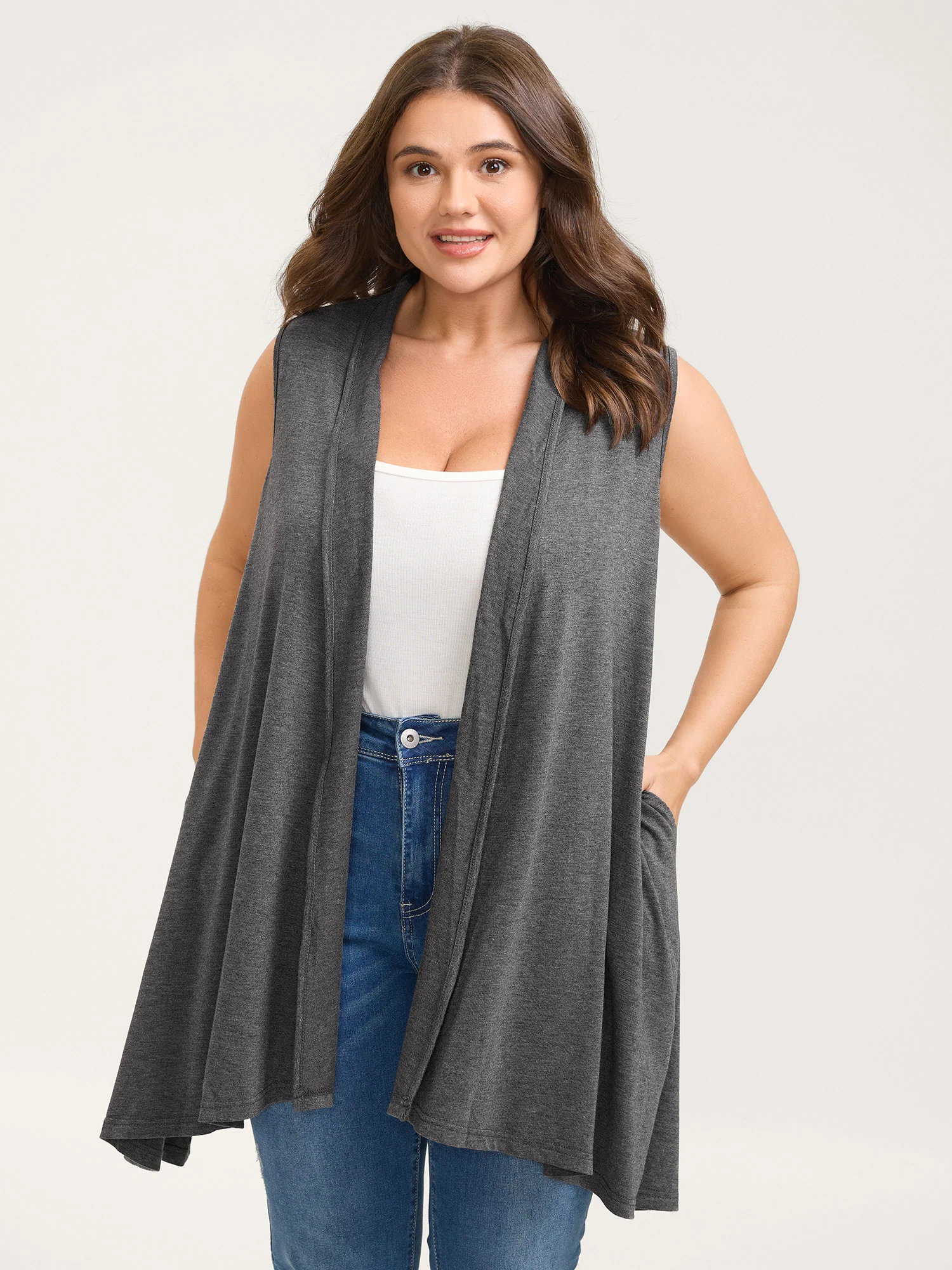 Supersoft Rolled Hem Open-Front Knit Vest