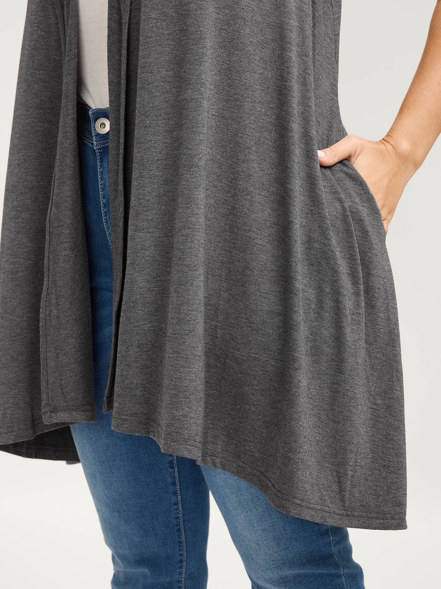 Supersoft Rolled Hem Open-Front Knit Vest - Image 3