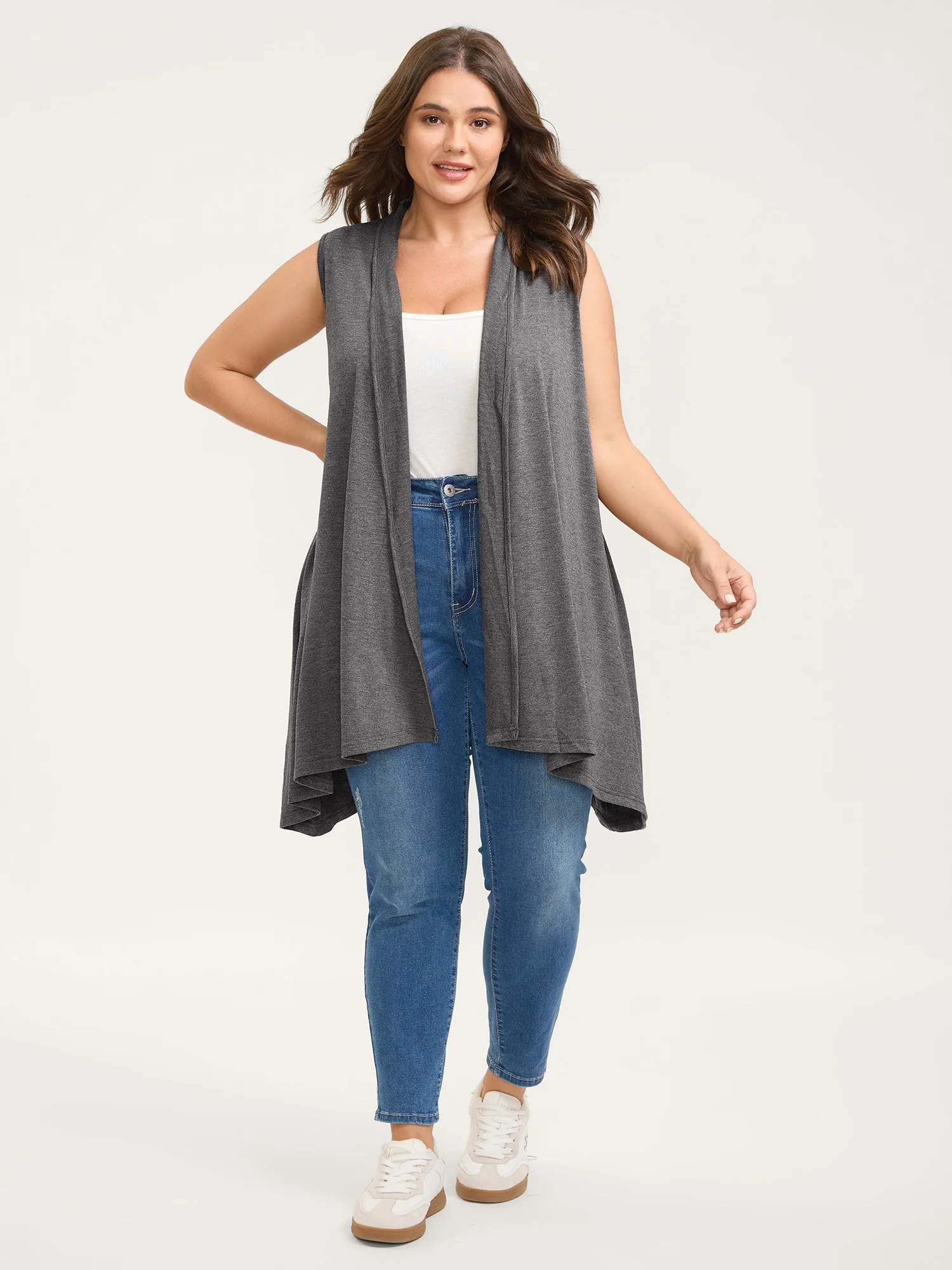 Supersoft Rolled Hem Open-Front Knit Vest - Image 4