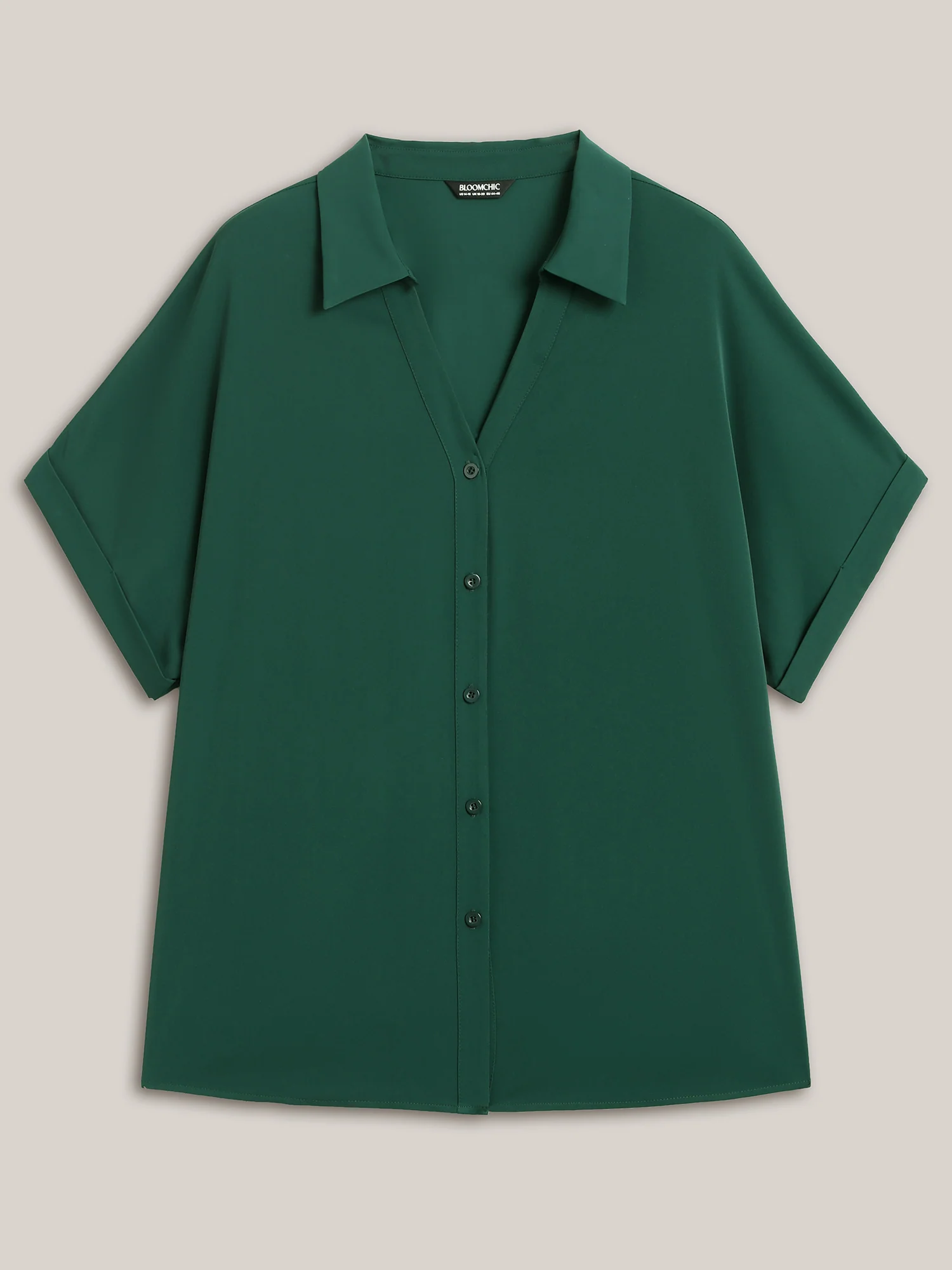 Rolled Hem Sleeve Collar Plain Blouse - Image 7