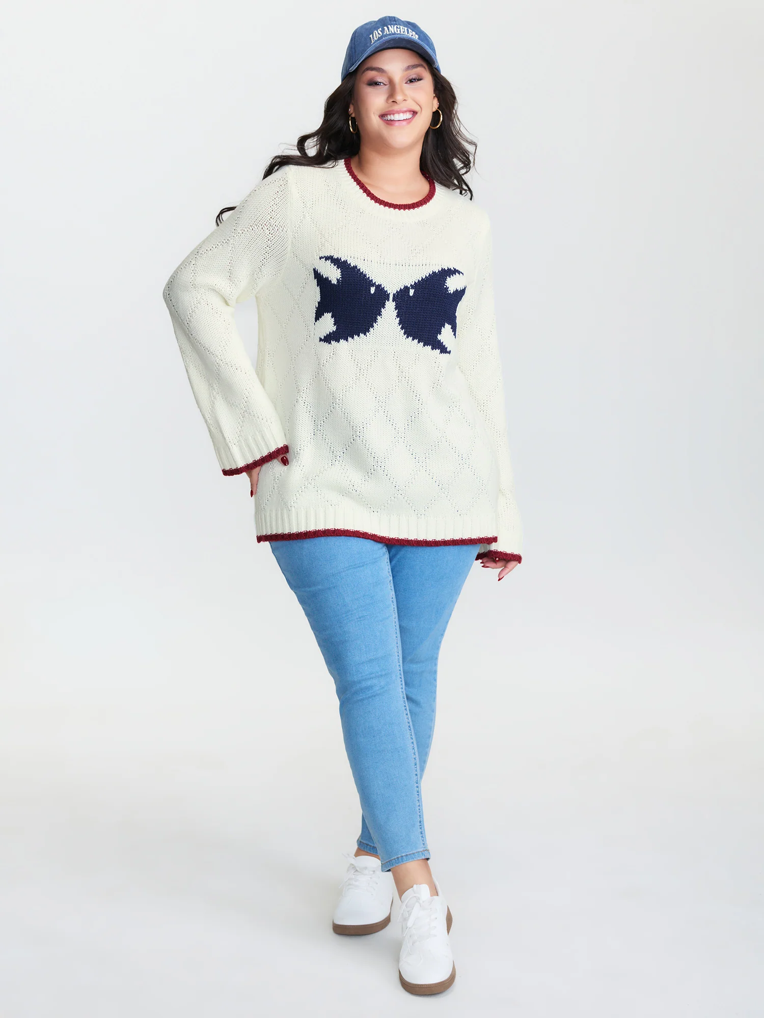 Romantic Fish Pattern Jacquard Textured Pullover - Image 2