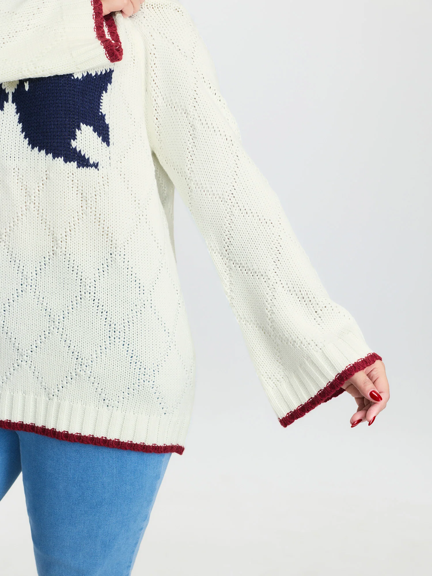 Romantic Fish Pattern Jacquard Textured Pullover - Image 4