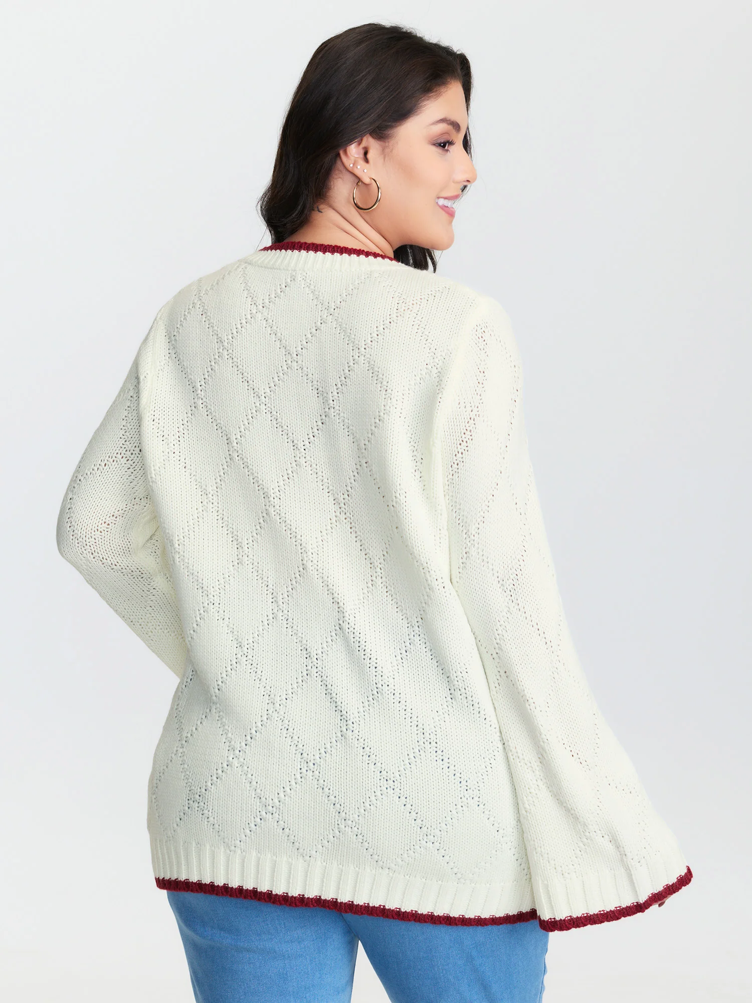 Romantic Fish Pattern Jacquard Textured Pullover - Image 5