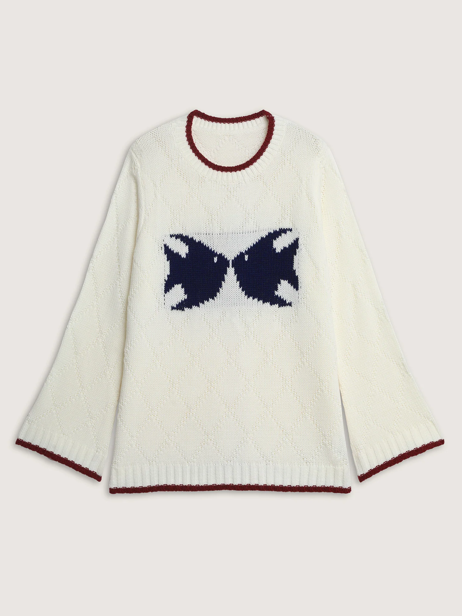 Romantic Fish Pattern Jacquard Textured Pullover - Image 8