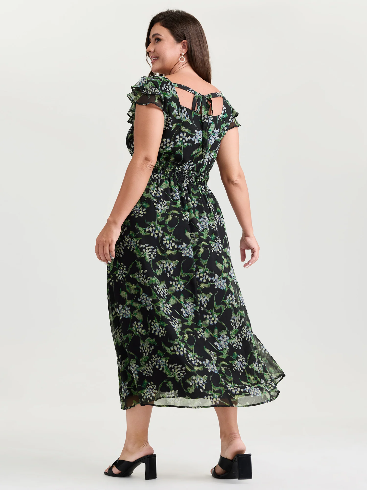Romantic Floral Print Backless Tie Maxi Dress - Image 4