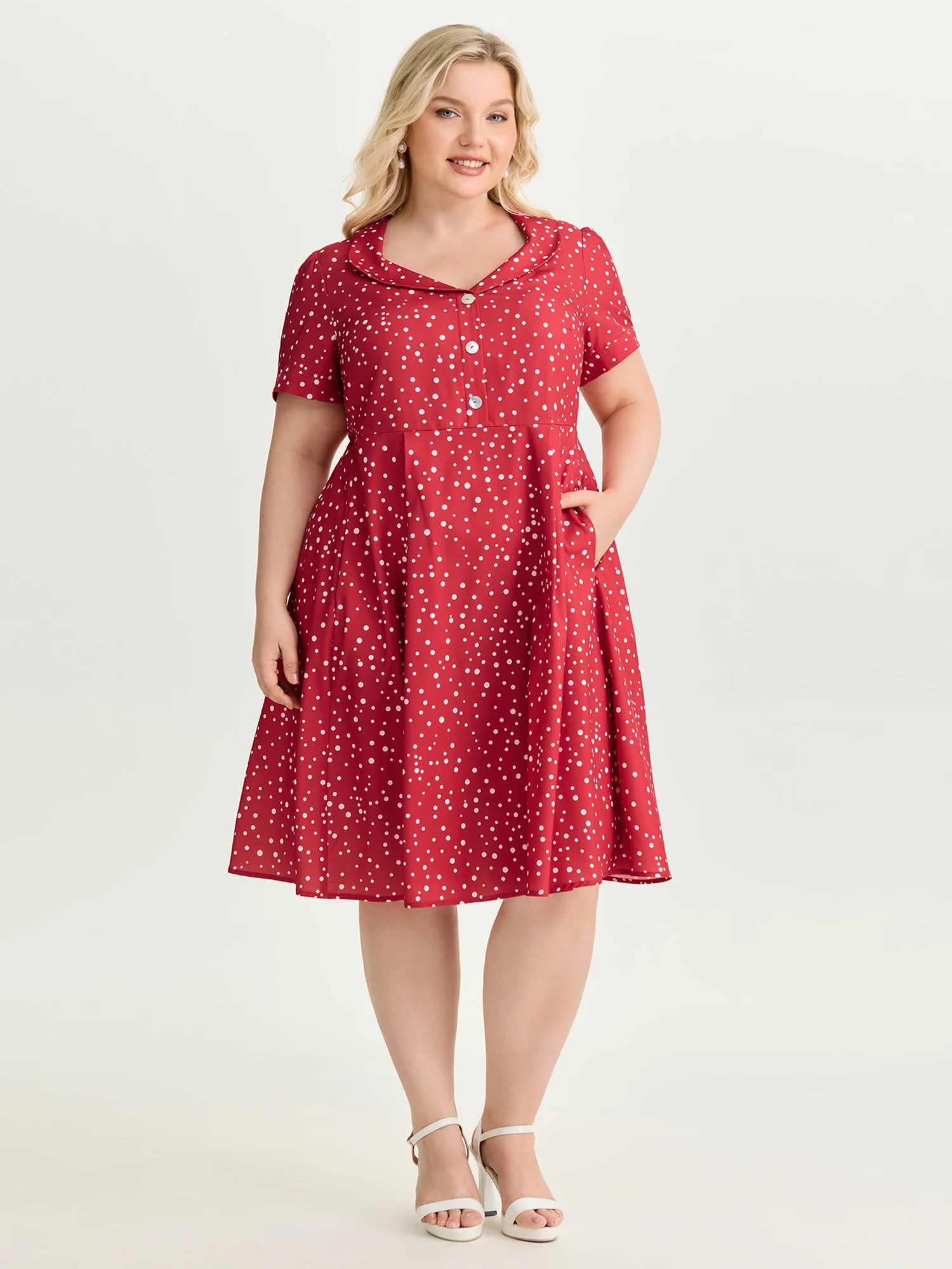 Romantic Floral Print Collar Midi Dress - Image 3
