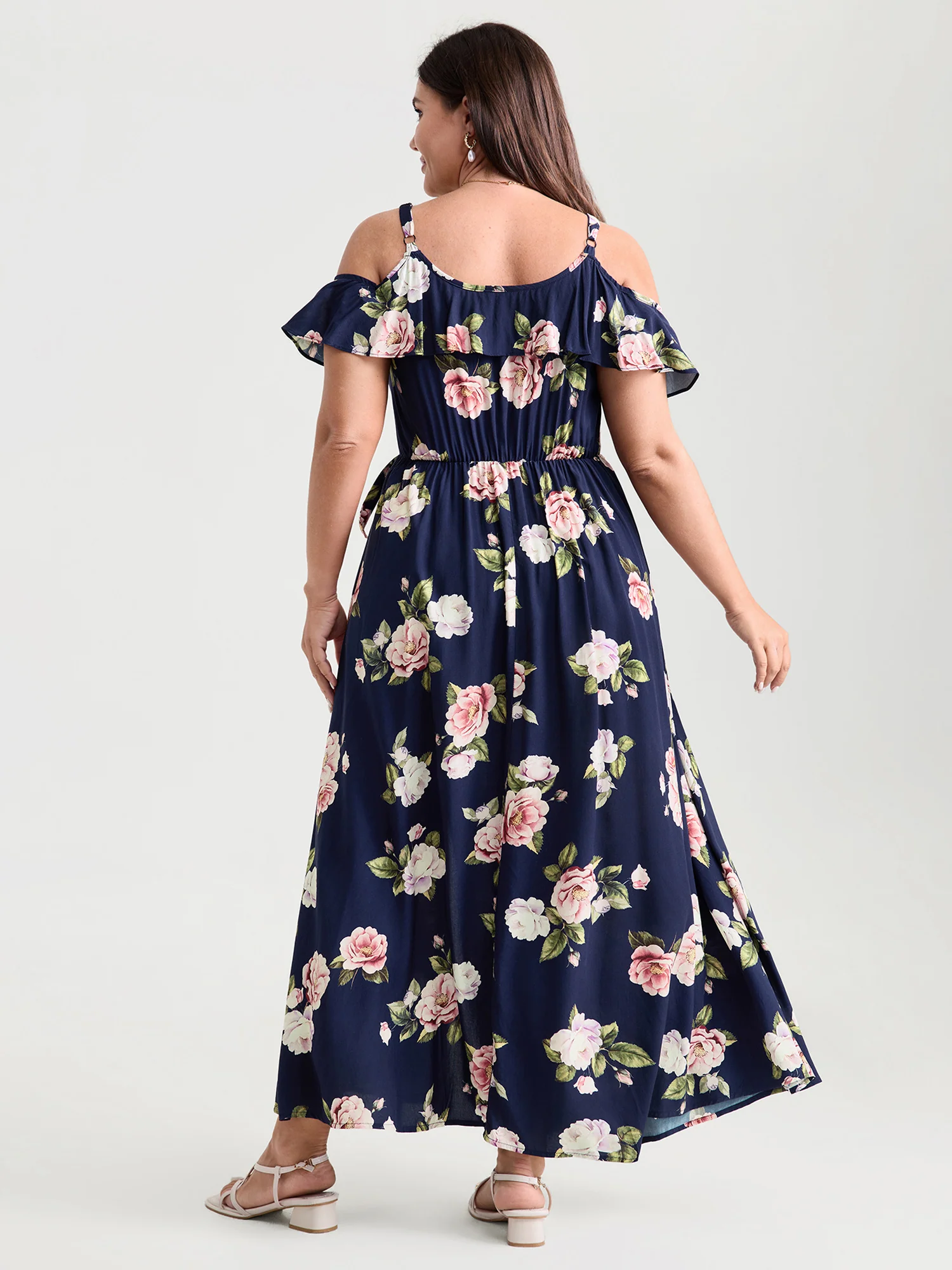 Romantic Floral Print High Slit Maxi Dress - Image 4