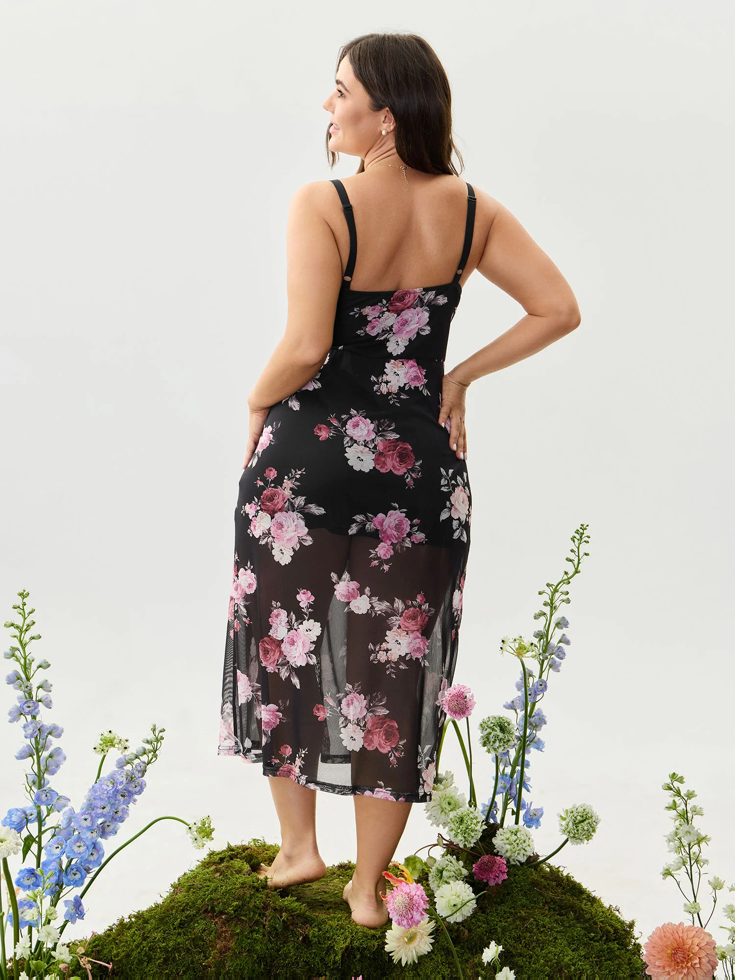 Floral Romance Print Sheer Slit Nightgown - Image 4