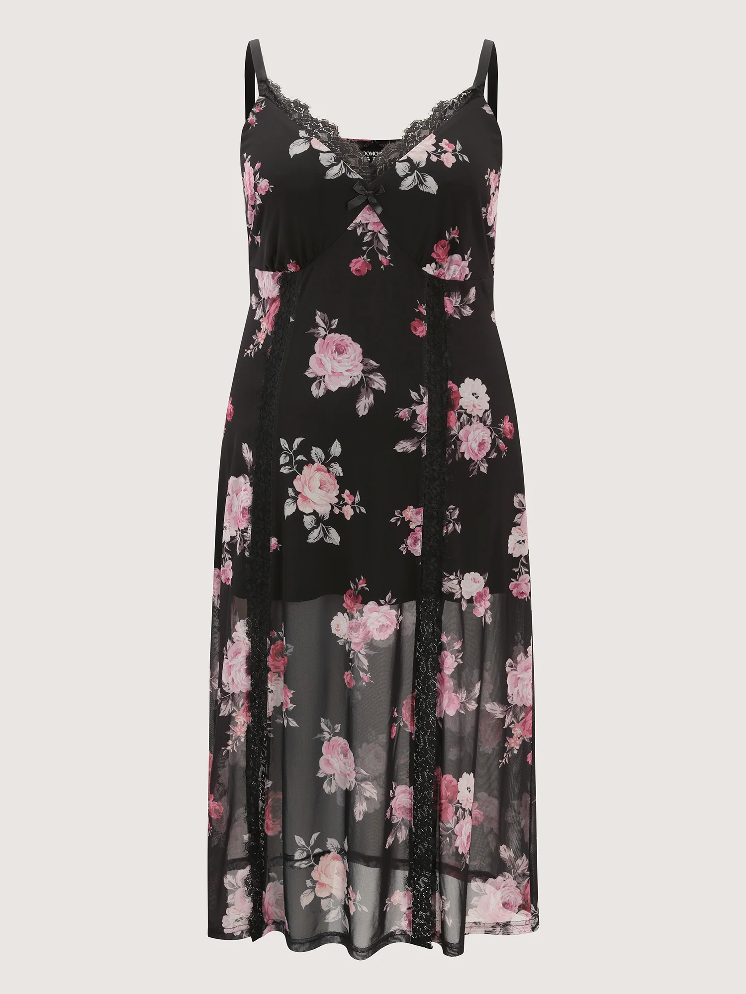 Floral Romance Print Sheer Slit Nightgown - Image 5