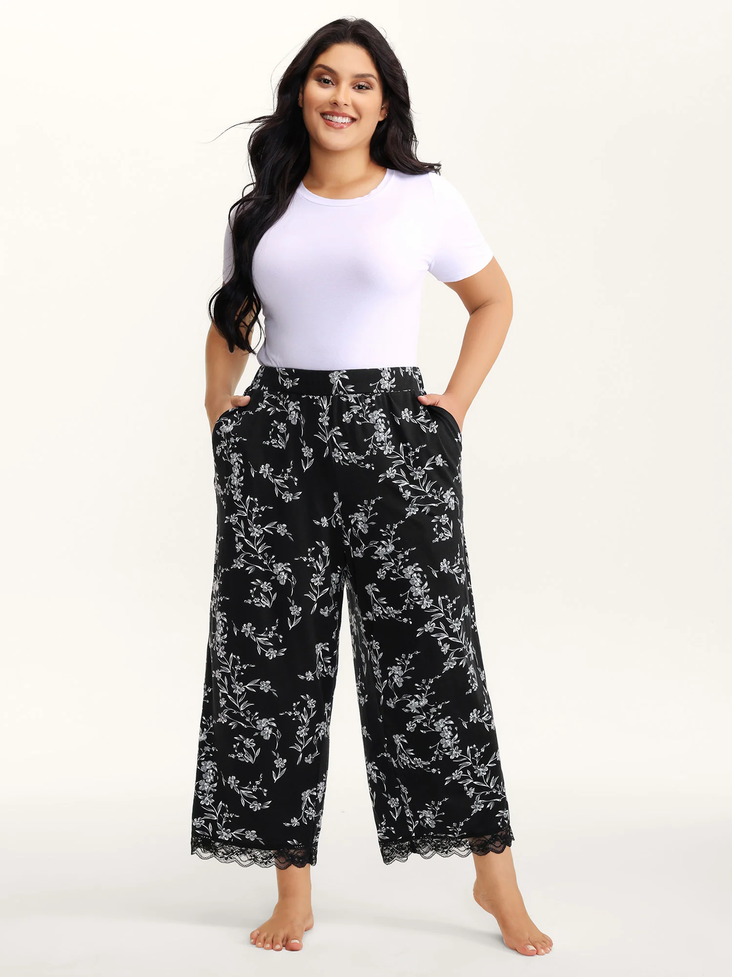 Romantic Floral Print Lace Lounge Bottoms - Image 2