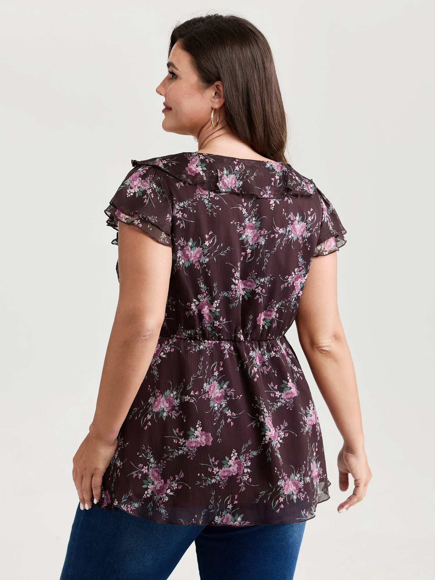 Romantic Floral Print Layered Ruffled Sleeve Blouse - Image 4