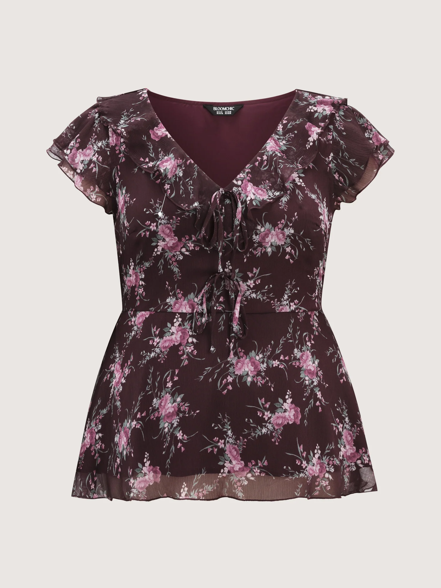 Romantic Floral Print Layered Ruffled Sleeve Blouse - Image 7