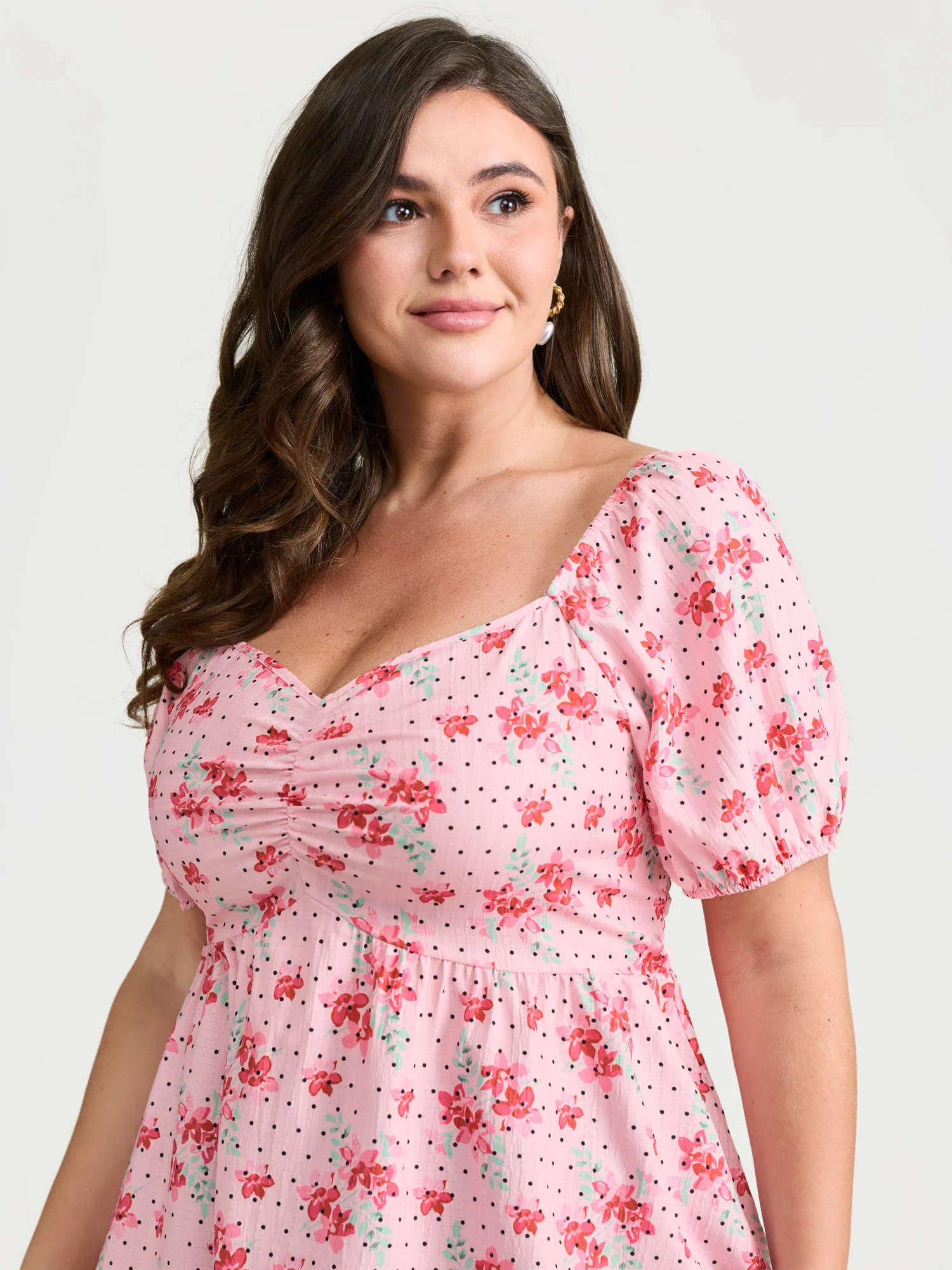 Romantic Floral Print Ruched Blouse - Image 2