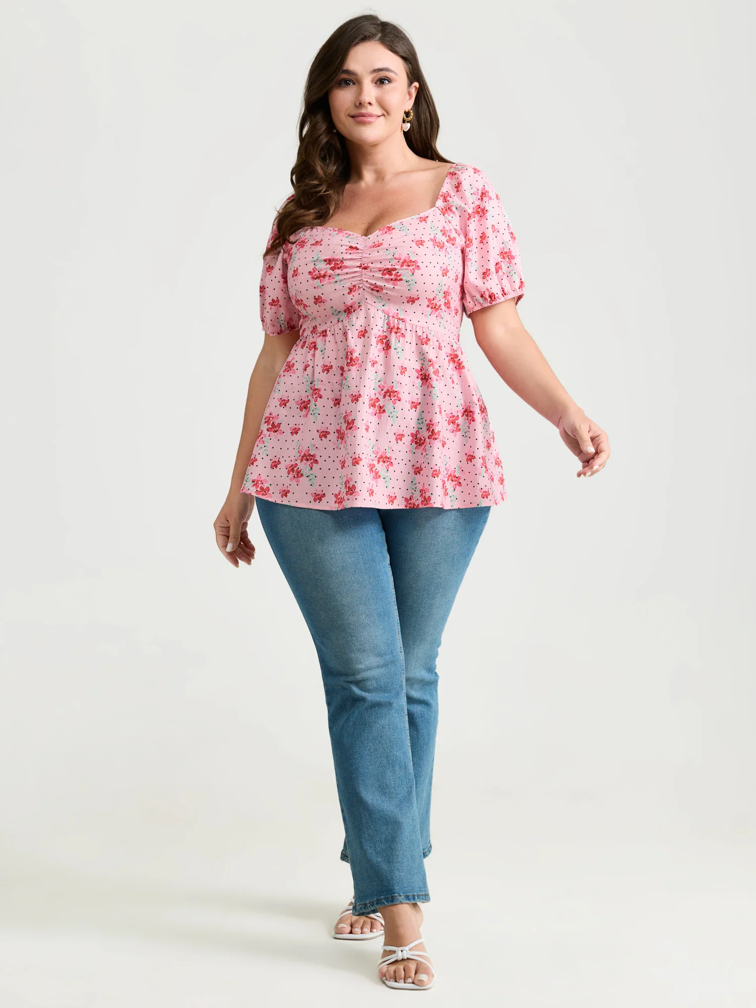 Romantic Floral Print Ruched Blouse - Image 3