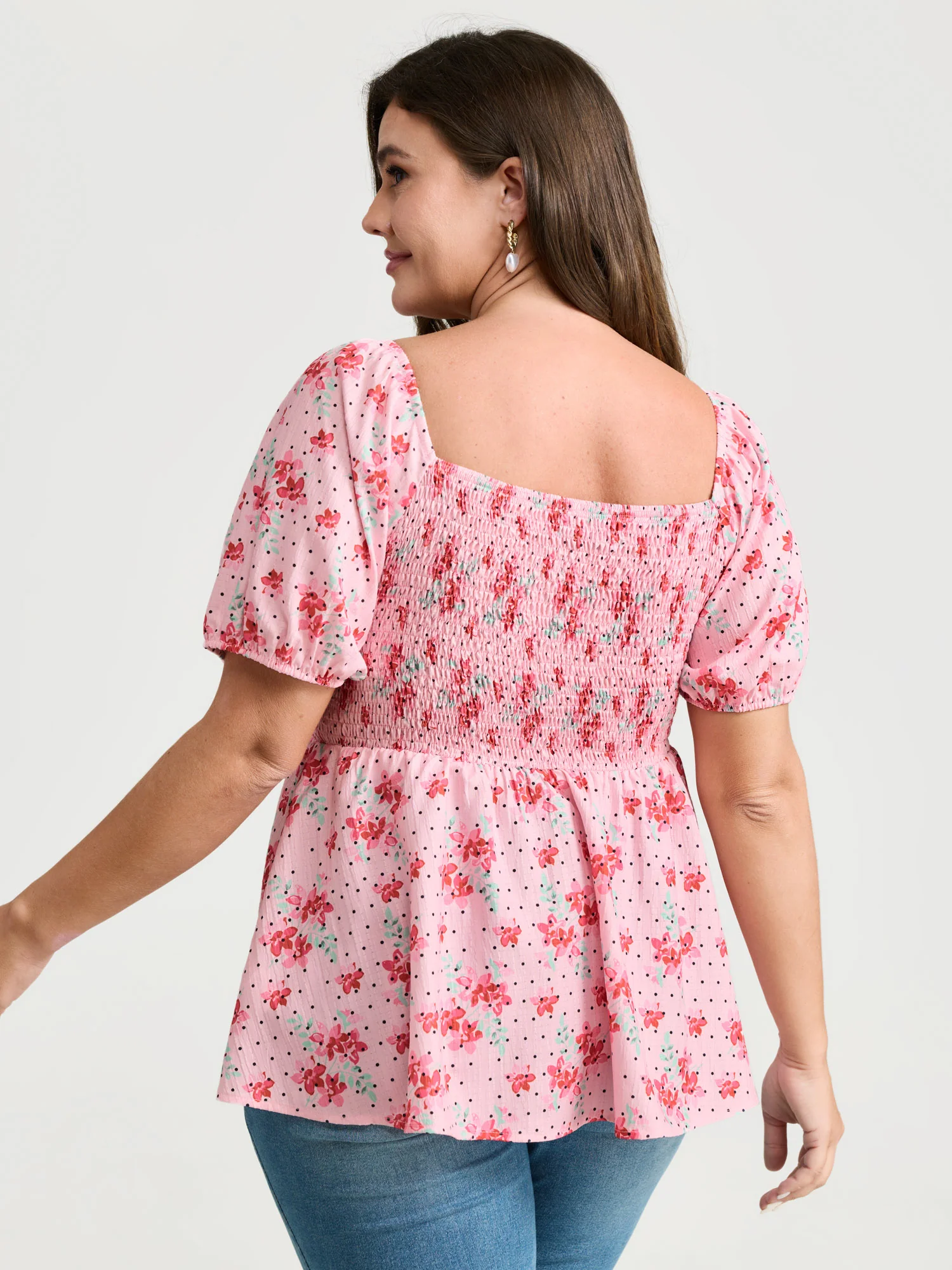 Romantic Floral Print Ruched Blouse - Image 4