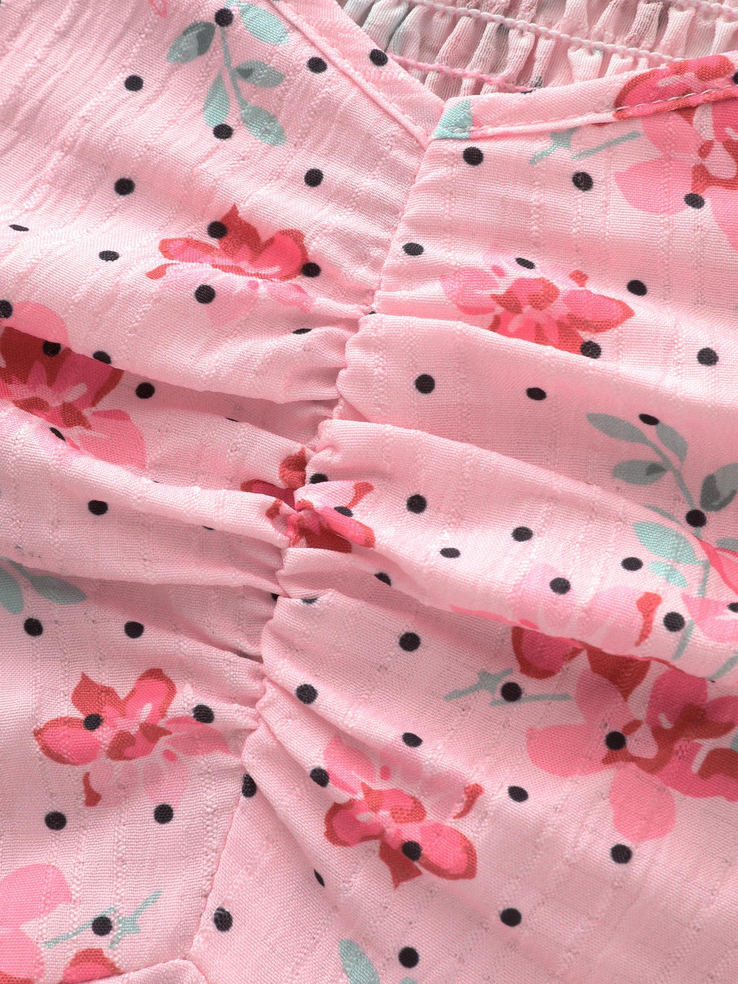 Romantic Floral Print Ruched Blouse - Image 5