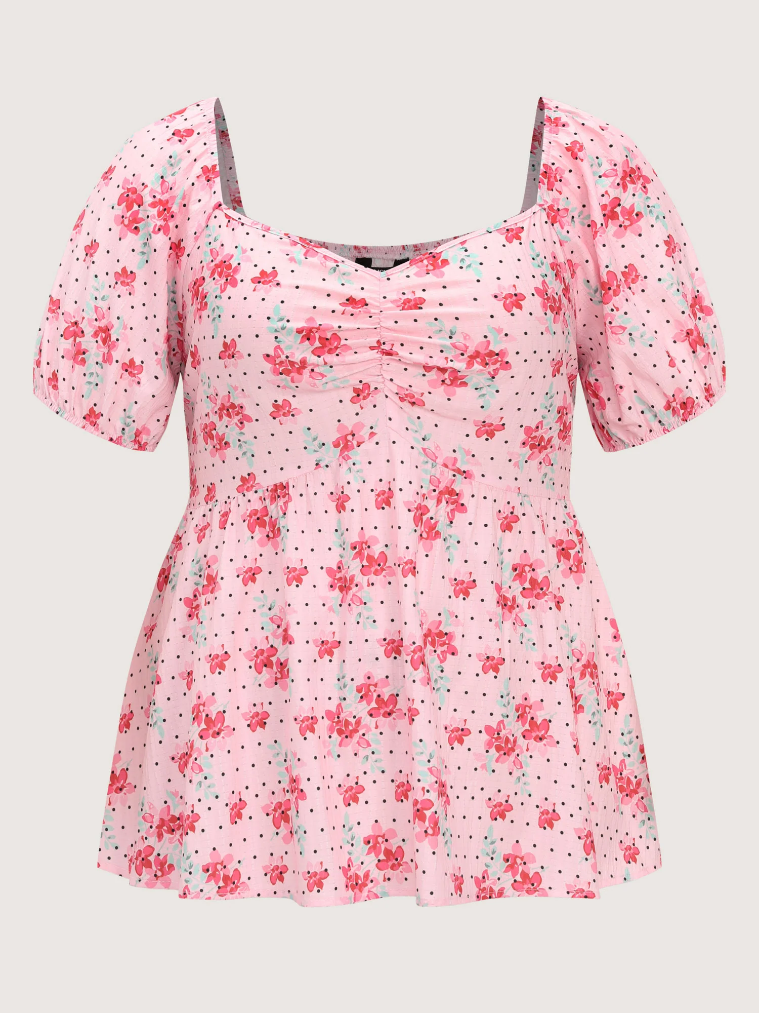 Romantic Floral Print Ruched Blouse - Image 7