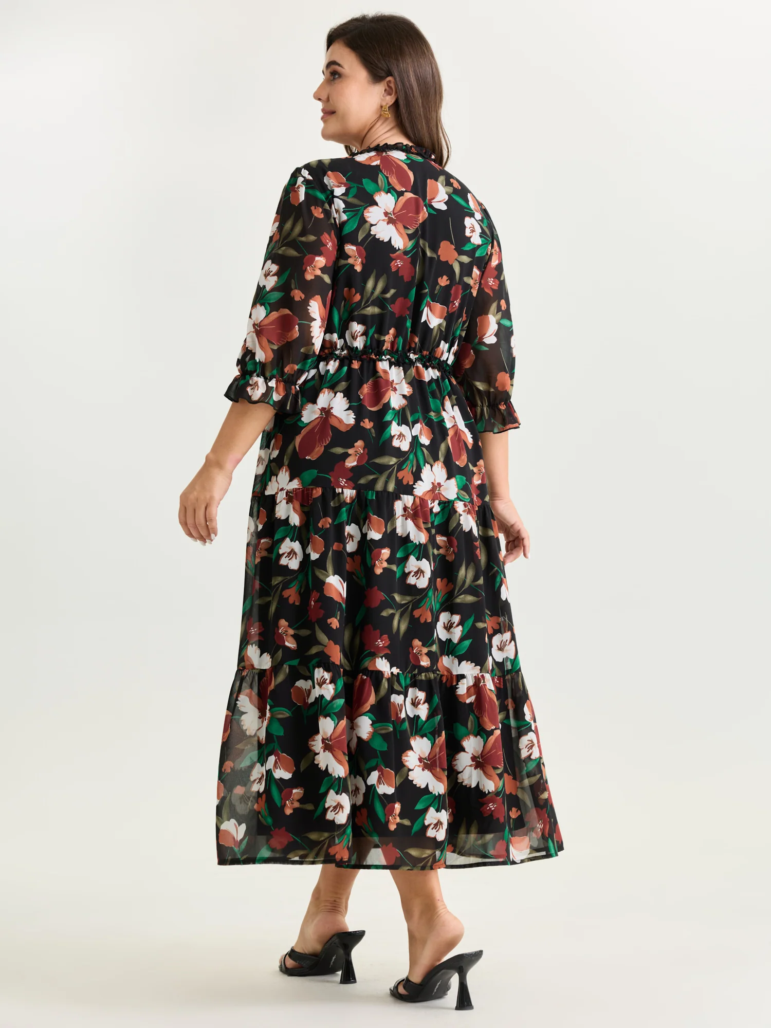 Romantic Floral Print Ruffled Edge Maxi Dress - Image 11