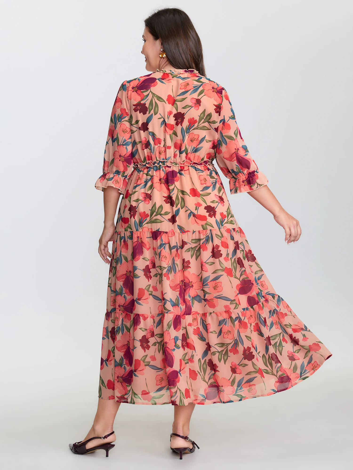 Romantic Floral Print Ruffled Edge Maxi Dress - Image 4