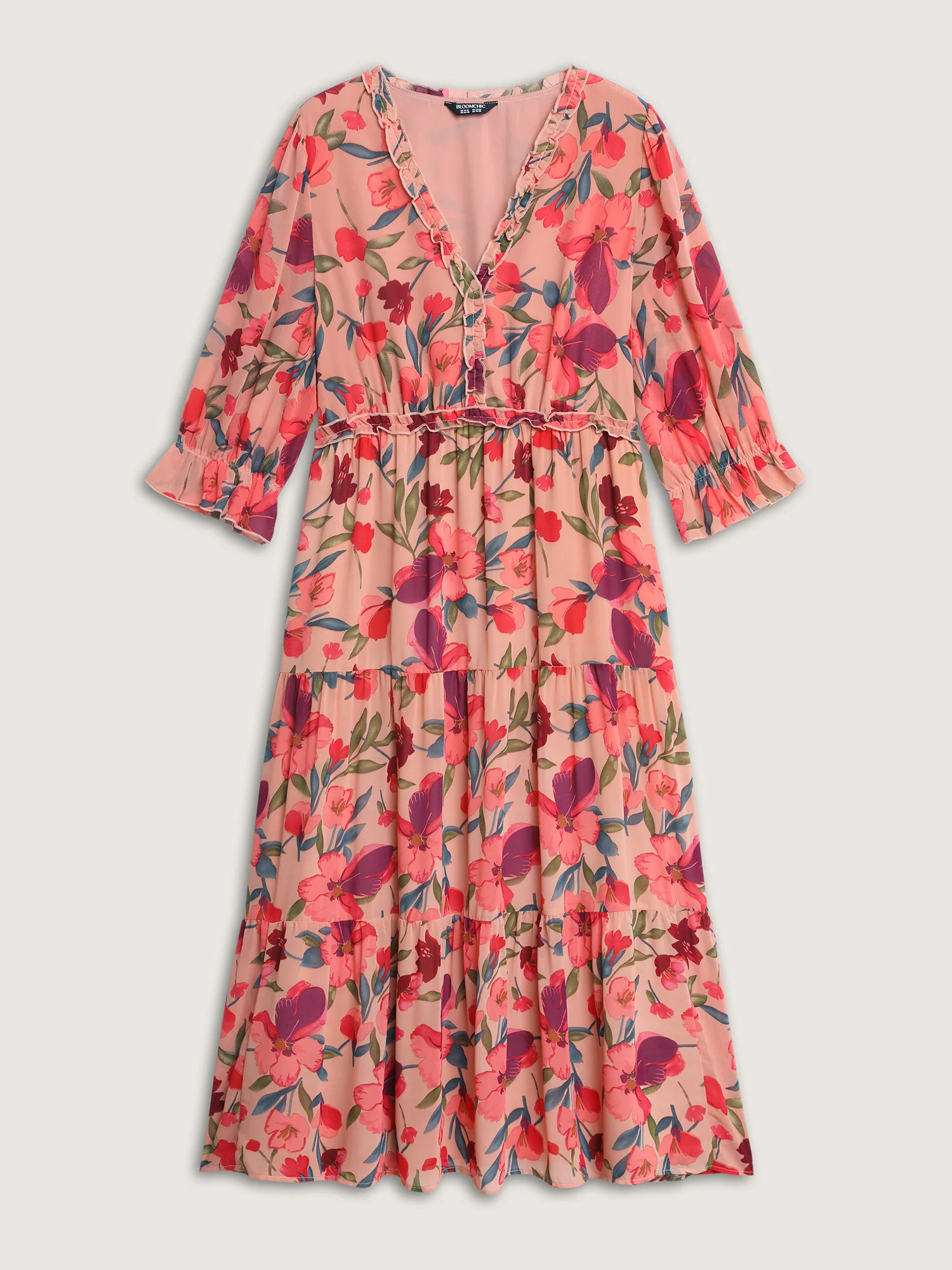 Romantic Floral Print Ruffled Edge Maxi Dress - Image 7